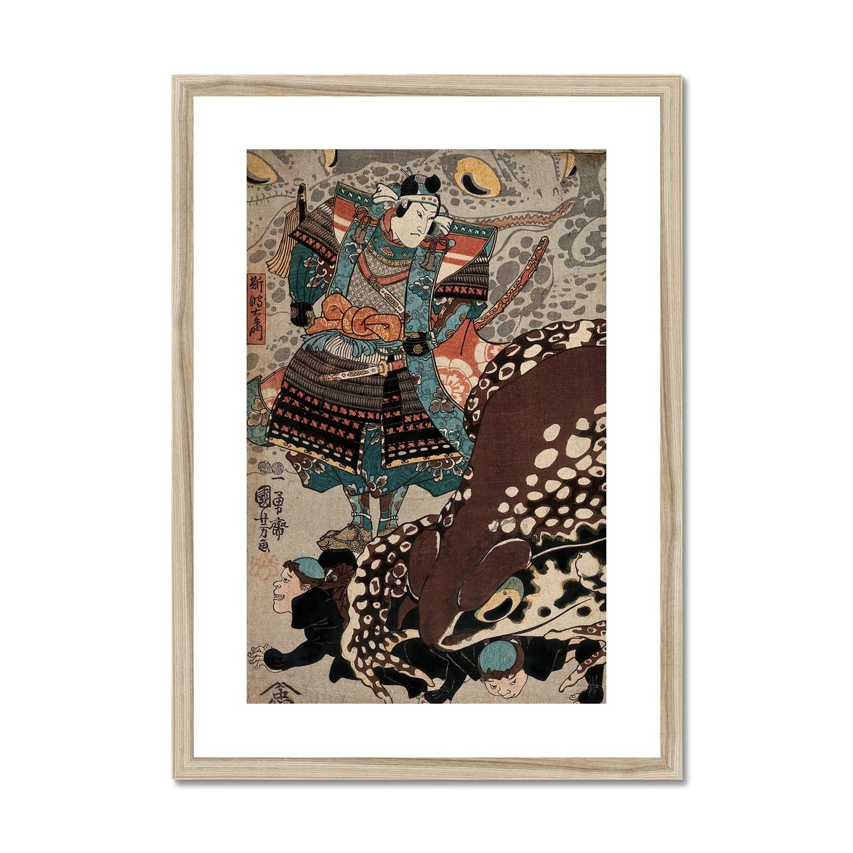 Utagawa Kuniyoshi: A Samurai Looks on Giant Frog Japanese Ukiyo-e Samurai Ronin Frog Toad Decor Antique Asian Framed Art Print