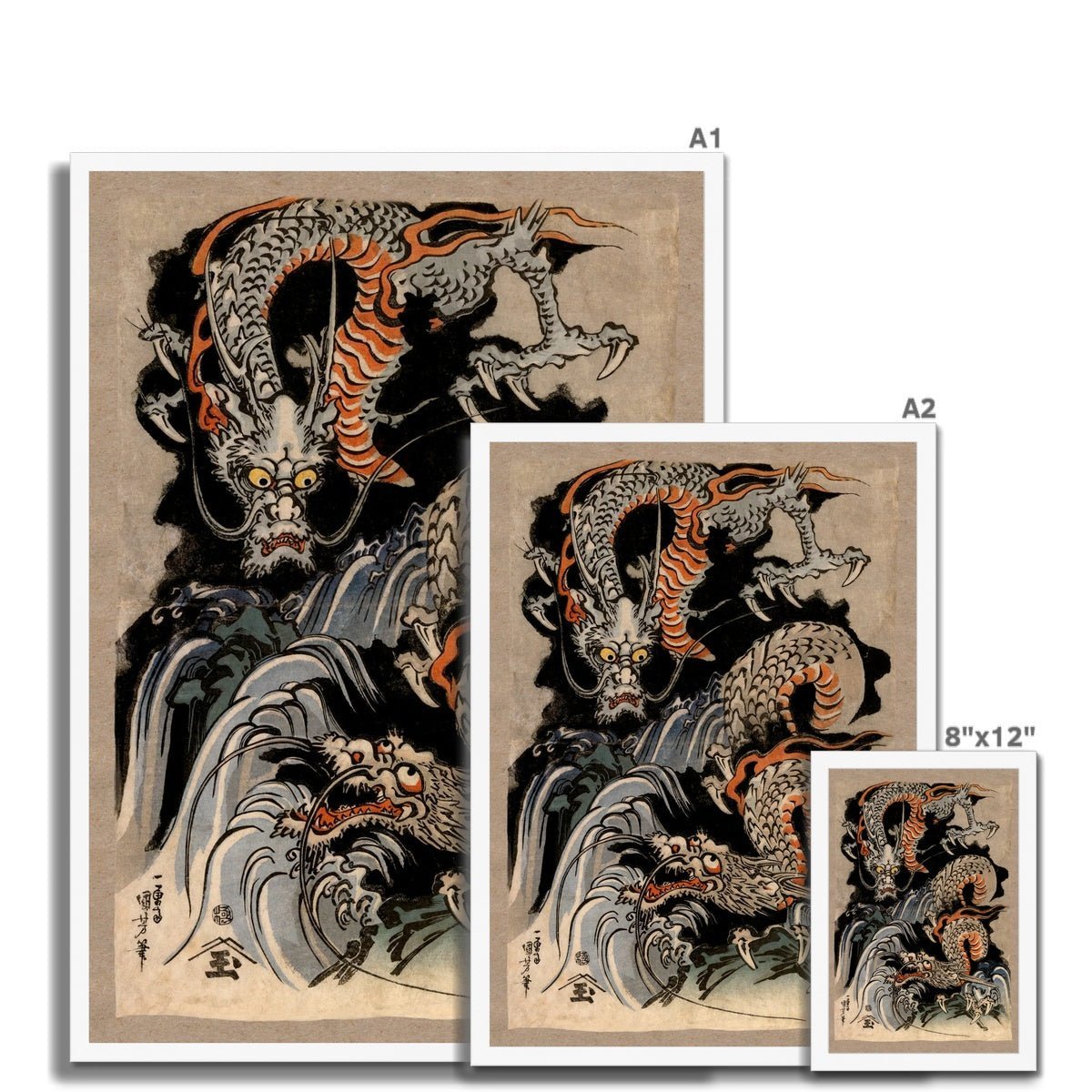 Utagawa Kuniyoshi Asian Dragon: Japanese Mythology Ukiyo-e Antique Serpent Wood Block Yokai Dragon Decor Framed Art Print