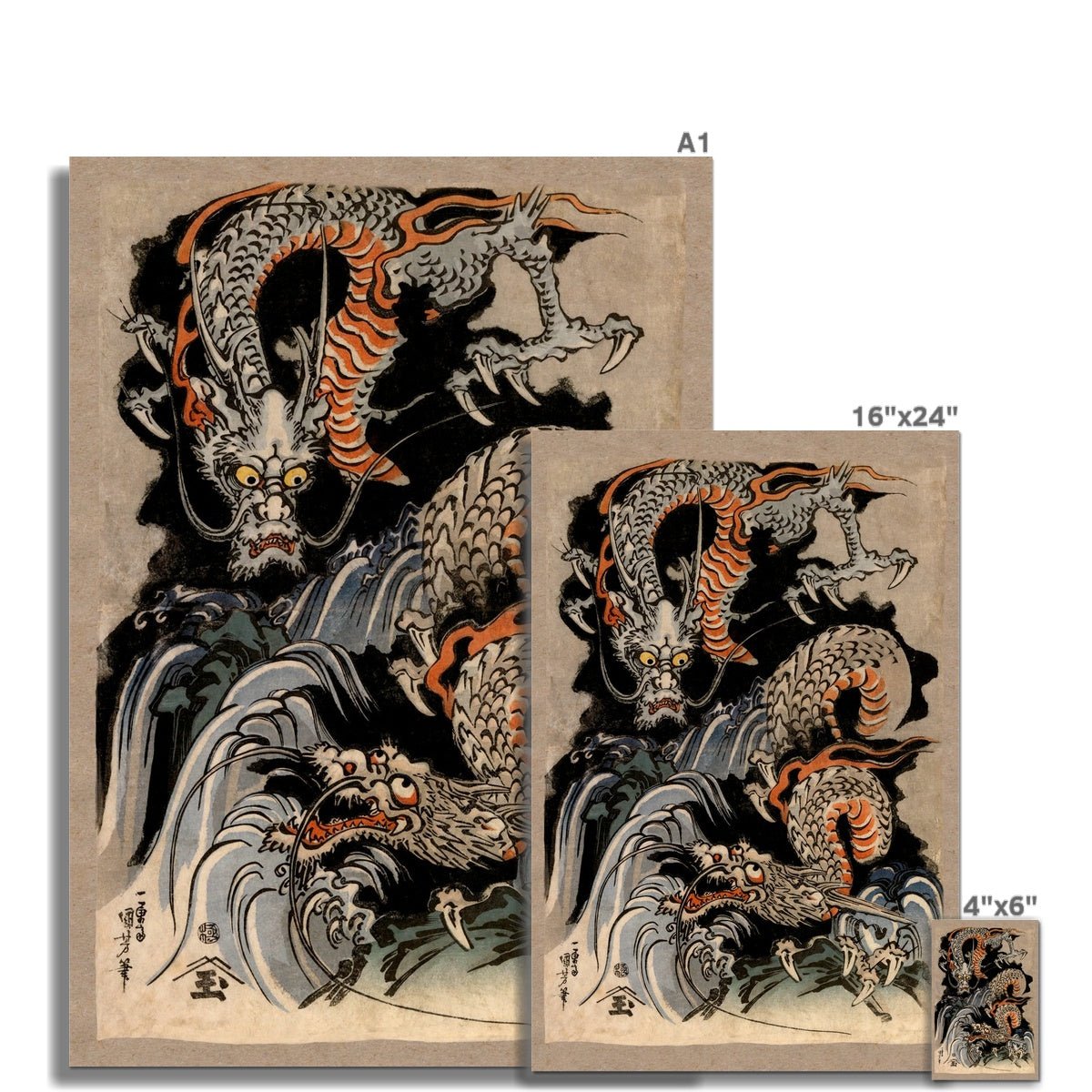 giclee 4"x6" Utagawa Kuniyoshi Dragon: Japanese Mythology Ukiyo-e Antique Serpent (Gift for Him) Woodblock Ukiyo-e Yokai Folklore Fine Art Print