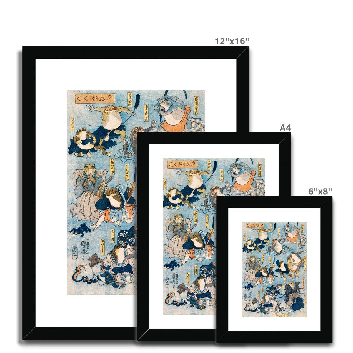 Utagawa Kuniyoshi: Famous Kabuki Heroes Played by Frogs | Framed Print