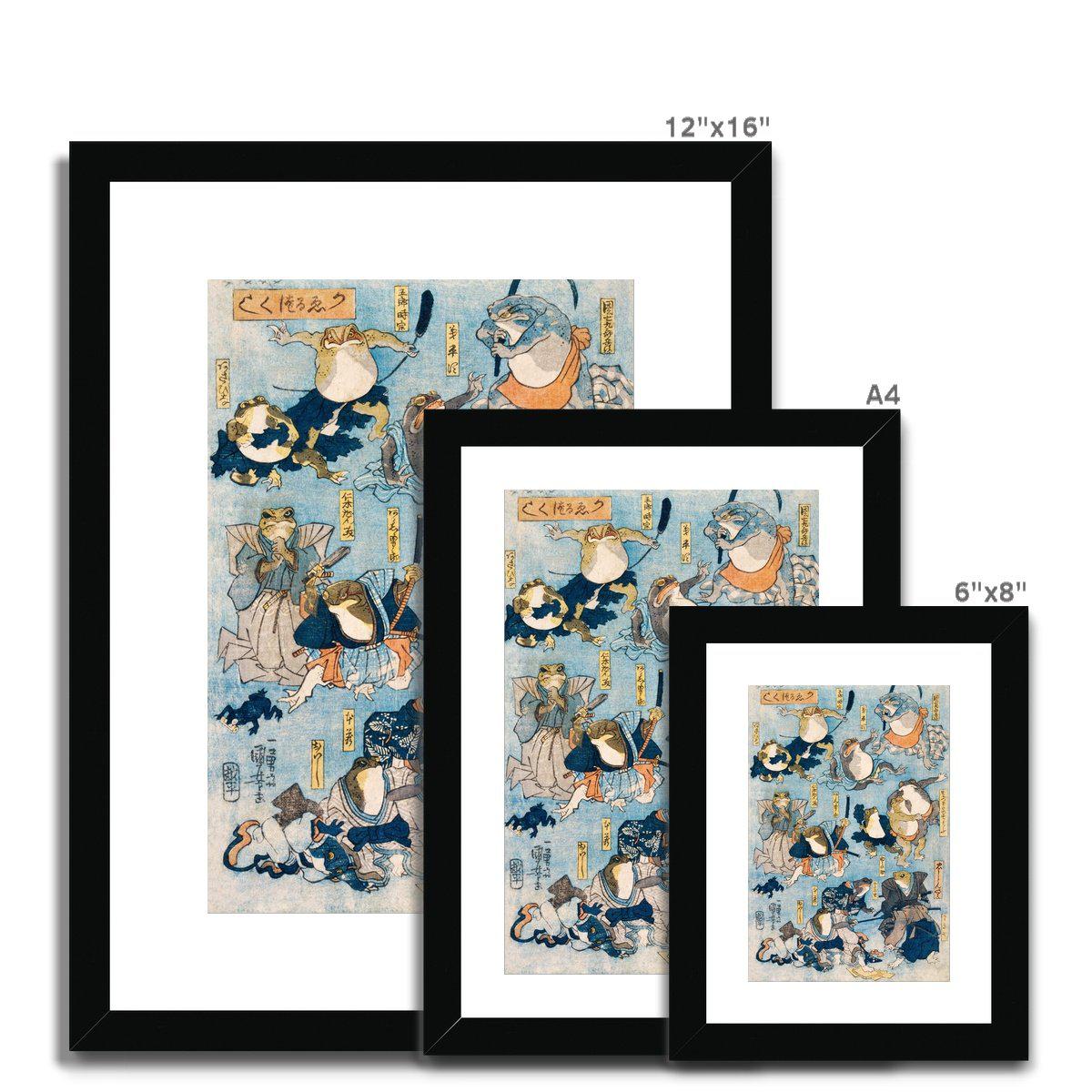 Framed Print Utagawa Kuniyoshi: Famous Kabuki Heroes Played by Frogs | Framed Print