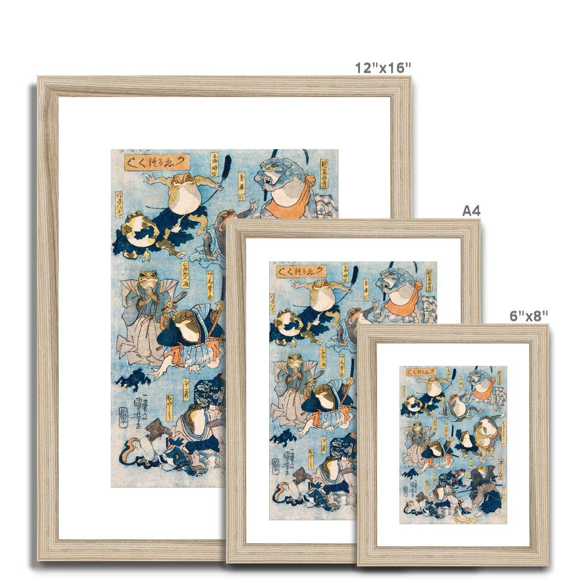 Utagawa Kuniyoshi: Famous Kabuki Heroes Played by Frogs | Framed Print