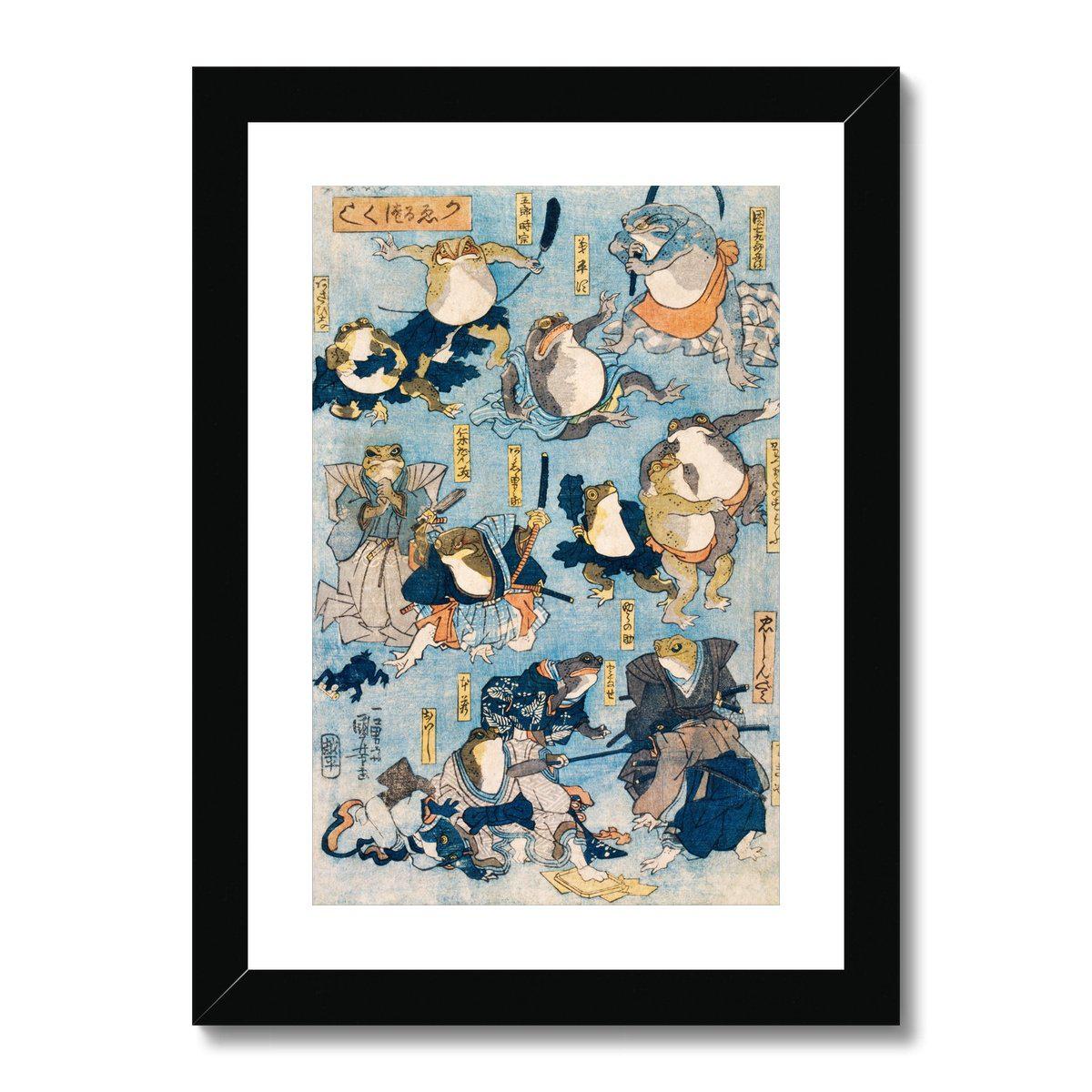 Utagawa Kuniyoshi: Famous Kabuki Heroes Played by Frogs | Framed Print