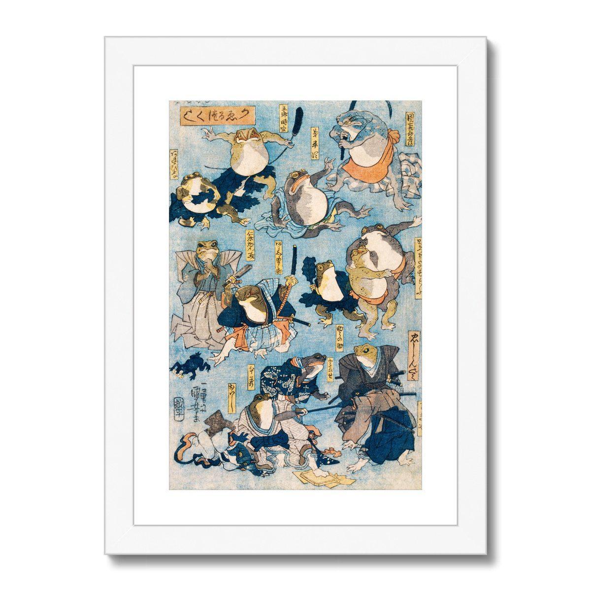 Utagawa Kuniyoshi: Famous Kabuki Heroes Played by Frogs | Framed Print