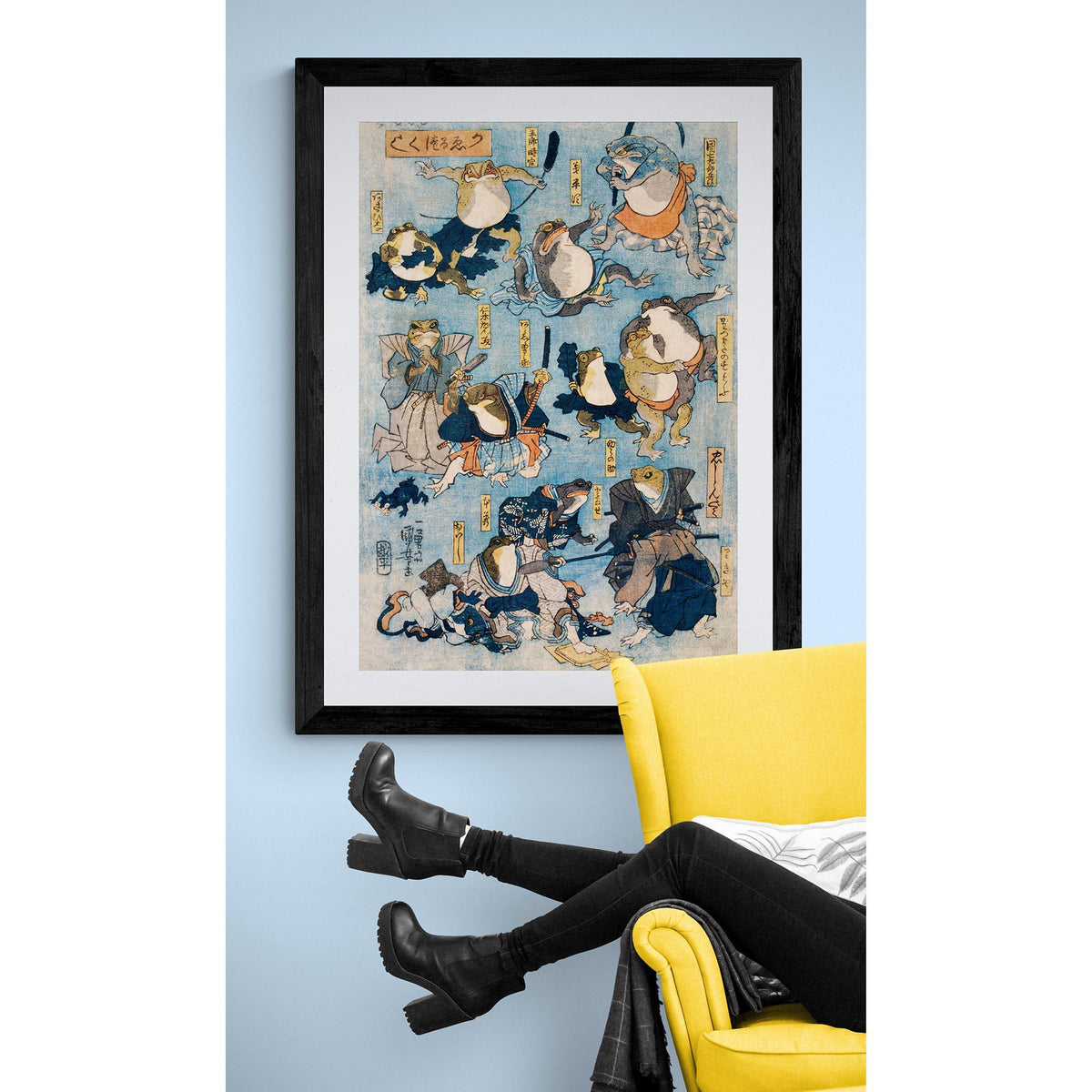 Utagawa Kuniyoshi: Famous Kabuki Heroes Played by Frogs | Framed Print