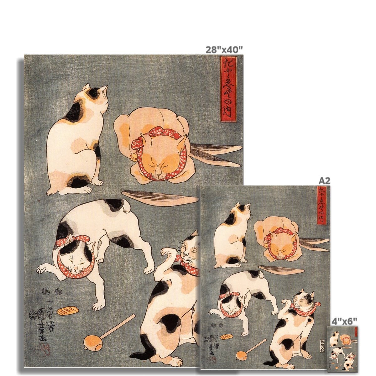 Utagawa Kuniyoshi: Four Cats in Different Poses Giclée Fine Art Ukiyo-e Print