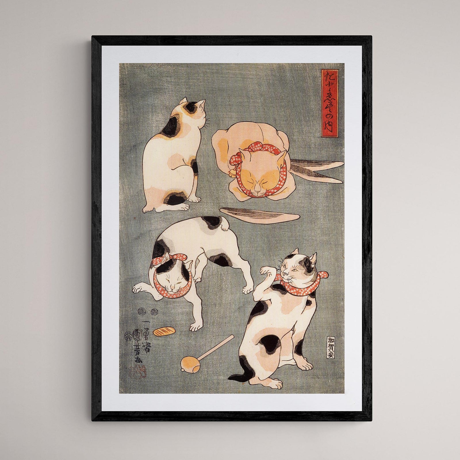 Utagawa Kuniyoshi: Four Cats in Different Poses Giclée Fine Art Ukiyo-e Print