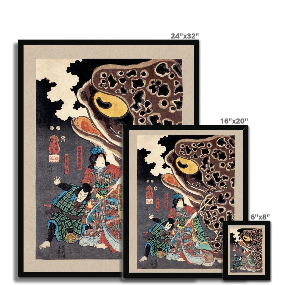 Framed Print Utagawa Kuniyoshi: Jiraya fighting Orochimaru Japanese Ukiyo-e Samurai Ronin Frog Toad Decor Antique Asian Framed Art Print
