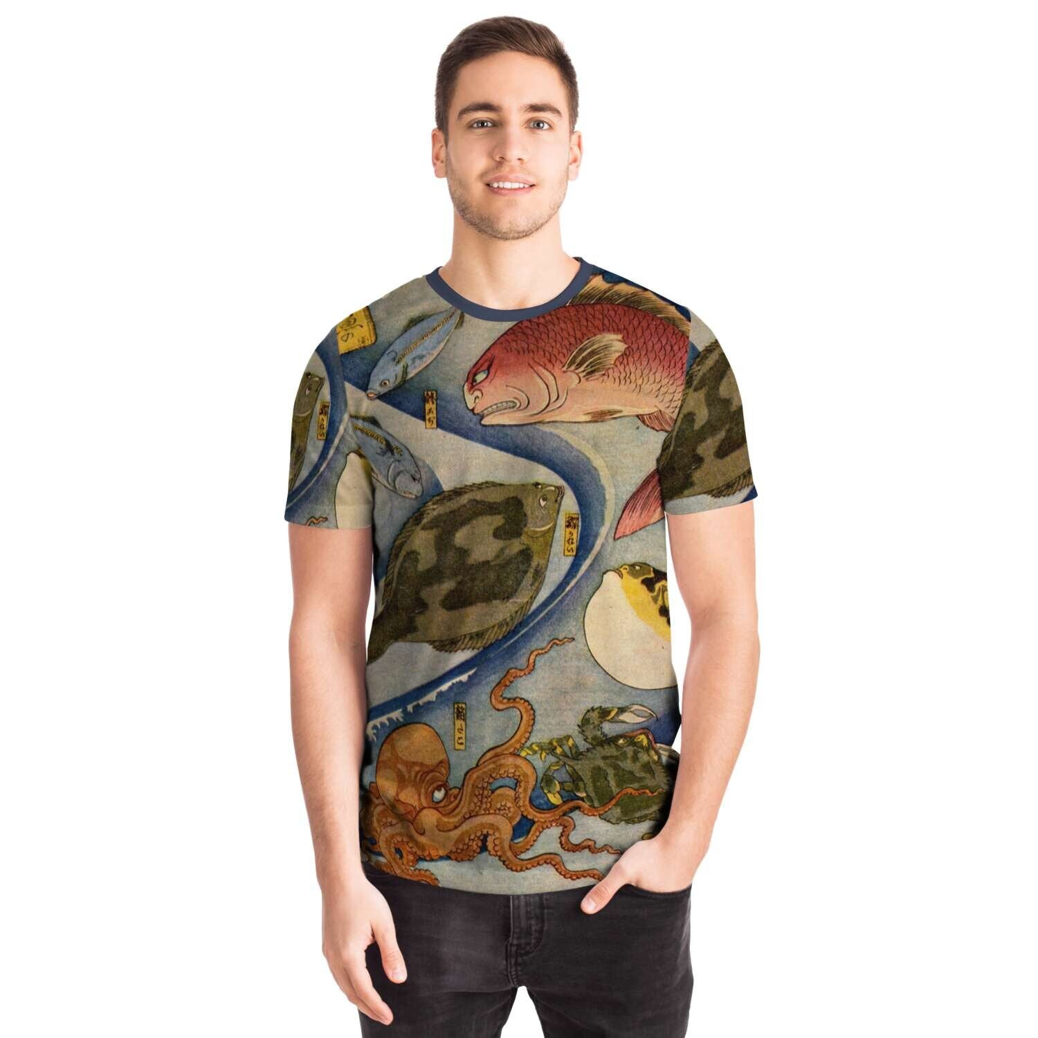 T-shirt Utagawa Kuniyoshi: Kabuki Actors as Fish (Uo No Kokoro) Cute Funny Japanese Kawaii Marine Life Antique Graphic Art T-Shirt