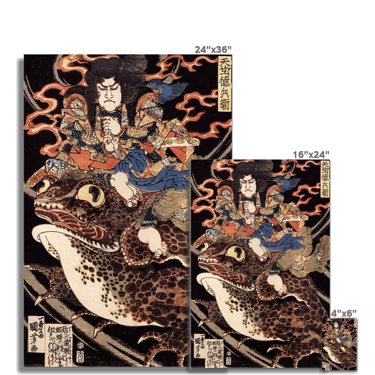 giclee 4"x6" Utagawa Kuniyoshi: Tenjiku Tokubei Riding A Giant Toad Cute Kawai Samurai Japanese Folklore Wall  Decor Ukiyo-e Fine Art Print