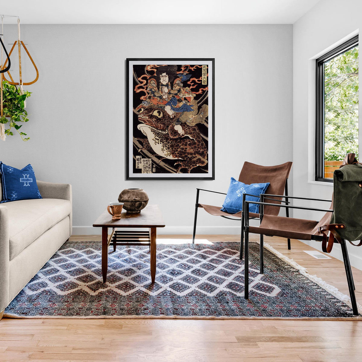 Utagawa Kuniyoshi: Tenjiku Tokubei Riding A Giant Toad Cute Kawai Samurai Japanese Folklore Wall Decor Ukiyo-e Fine Art Print