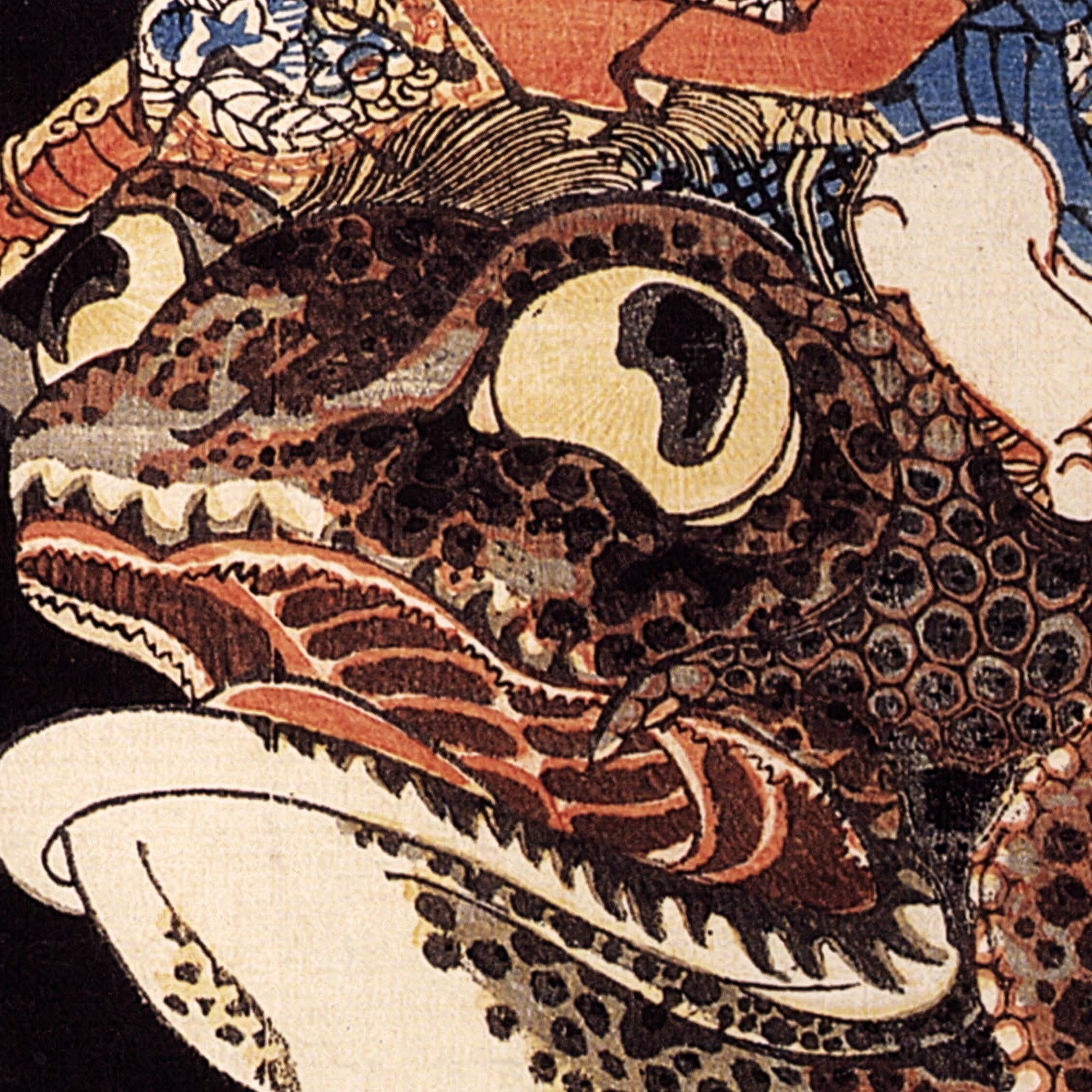 Utagawa Kuniyoshi: Tenjiku Tokubei Riding A Giant Toad Cute Kawai Samurai Japanese Folklore Wall Decor Ukiyo-e Fine Art Print