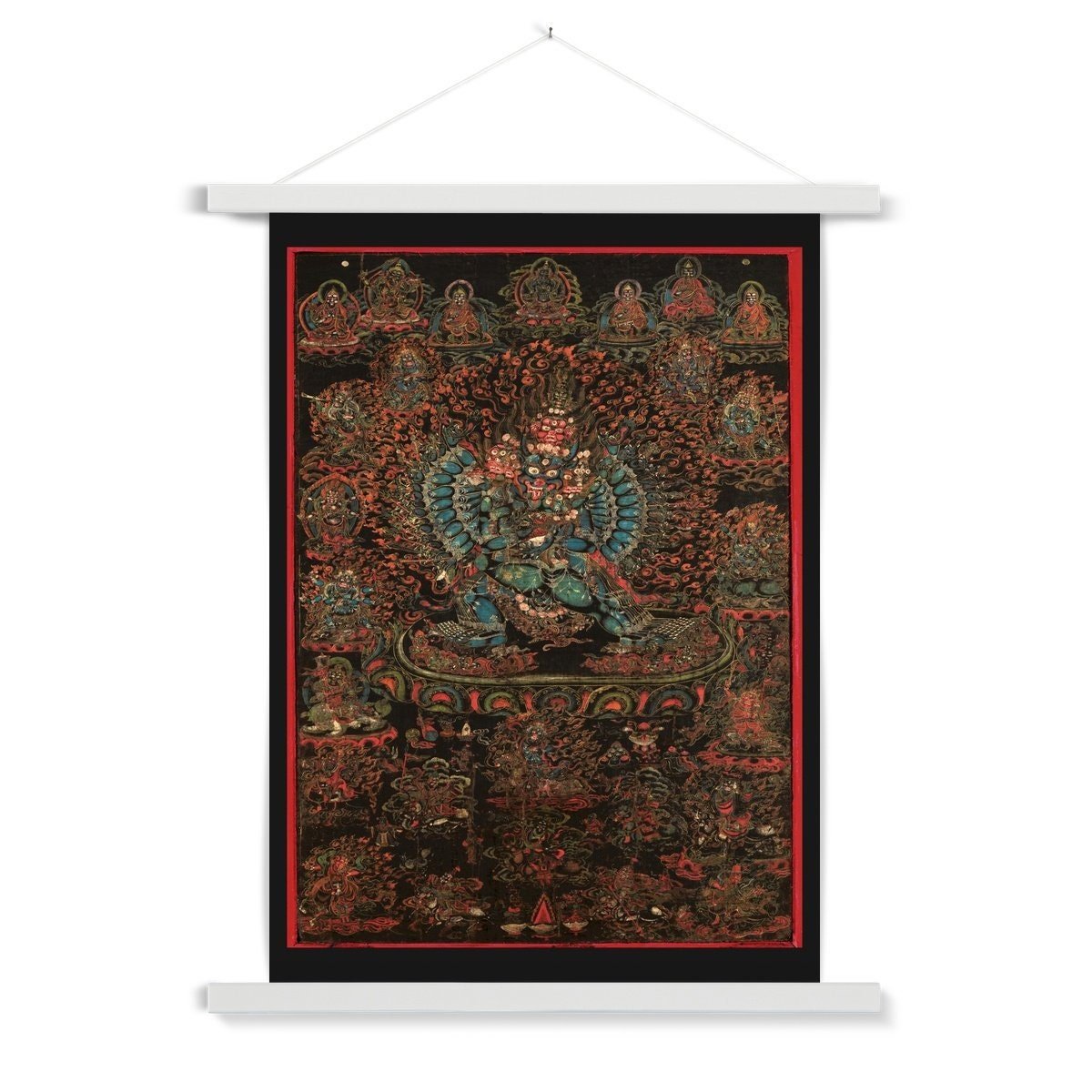 Vajrabhairava, 18th Century Tibetan Buddhist Antique Fine Art Print with Thangka-Style Hanger