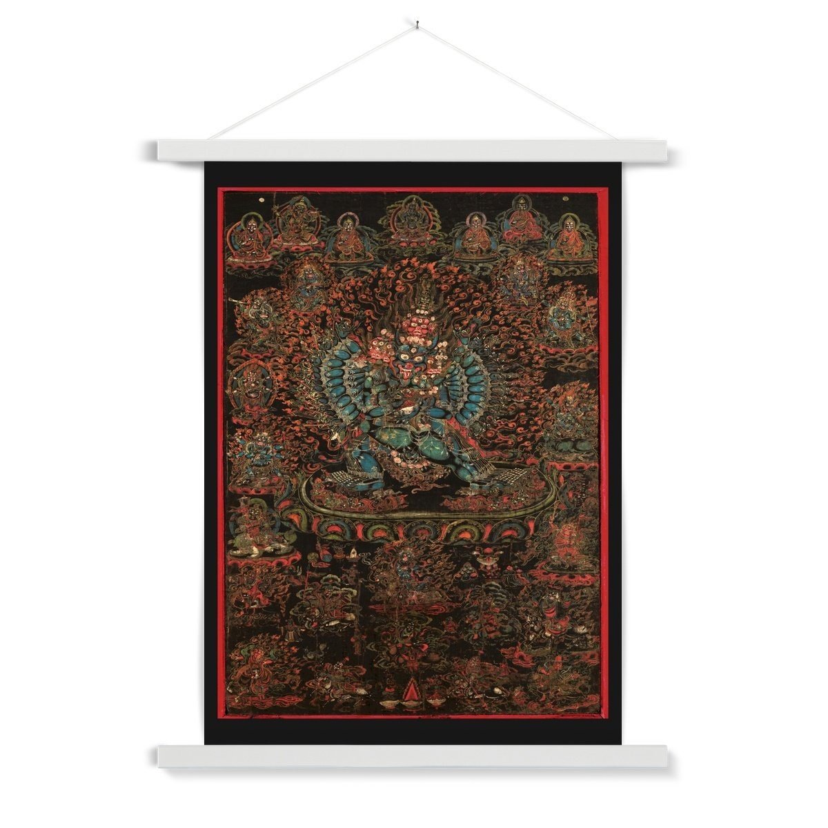 Hangar Thangka Vajrabhairava, 18th Century Tibetan Buddhist Antique Fine Art Print with Thangka-Style Hanger