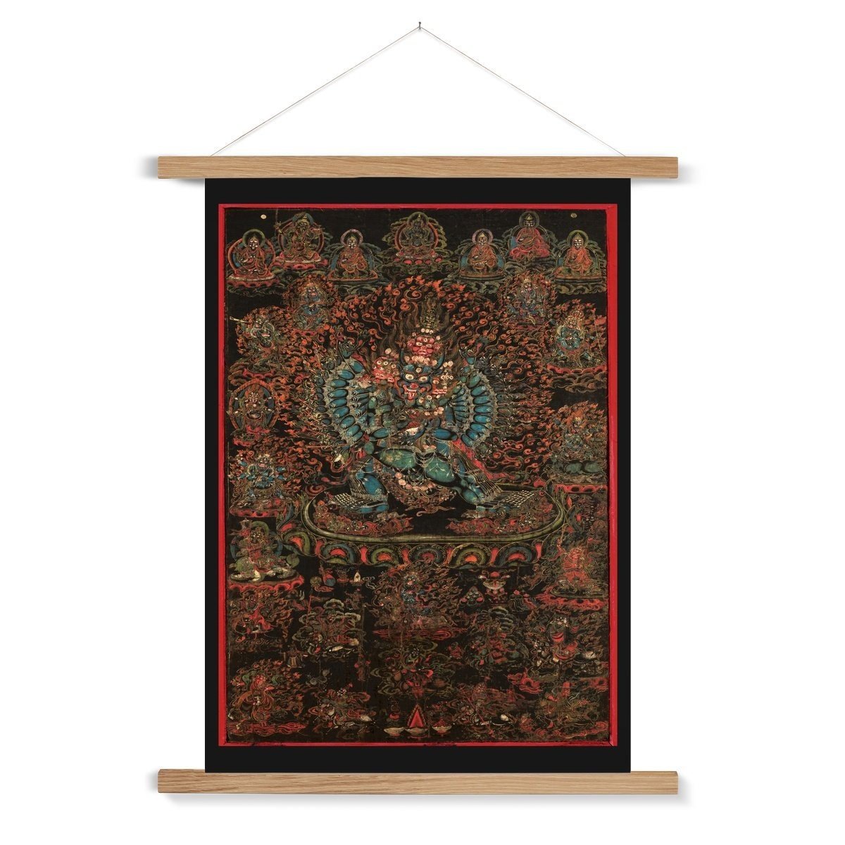 Vajrabhairava, 18th Century Tibetan Buddhist Antique Fine Art Print with Thangka-Style Hanger