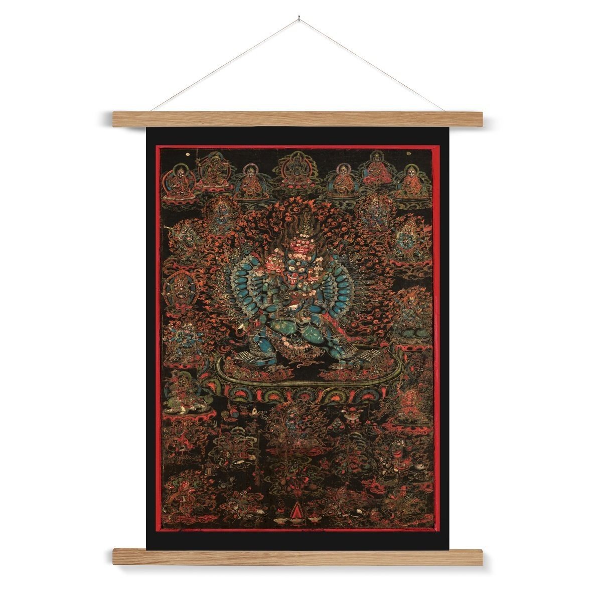 Hangar Thangka Vajrabhairava, 18th Century Tibetan Buddhist Antique Fine Art Print with Thangka-Style Hanger