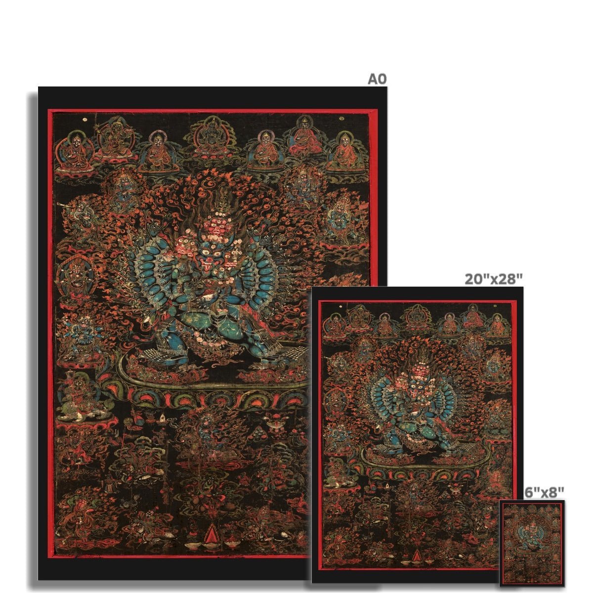 giclee 6"x8" Vajrabhairava, Tibetan Thangka Vajrayana Antique Giclée Fine Art Print