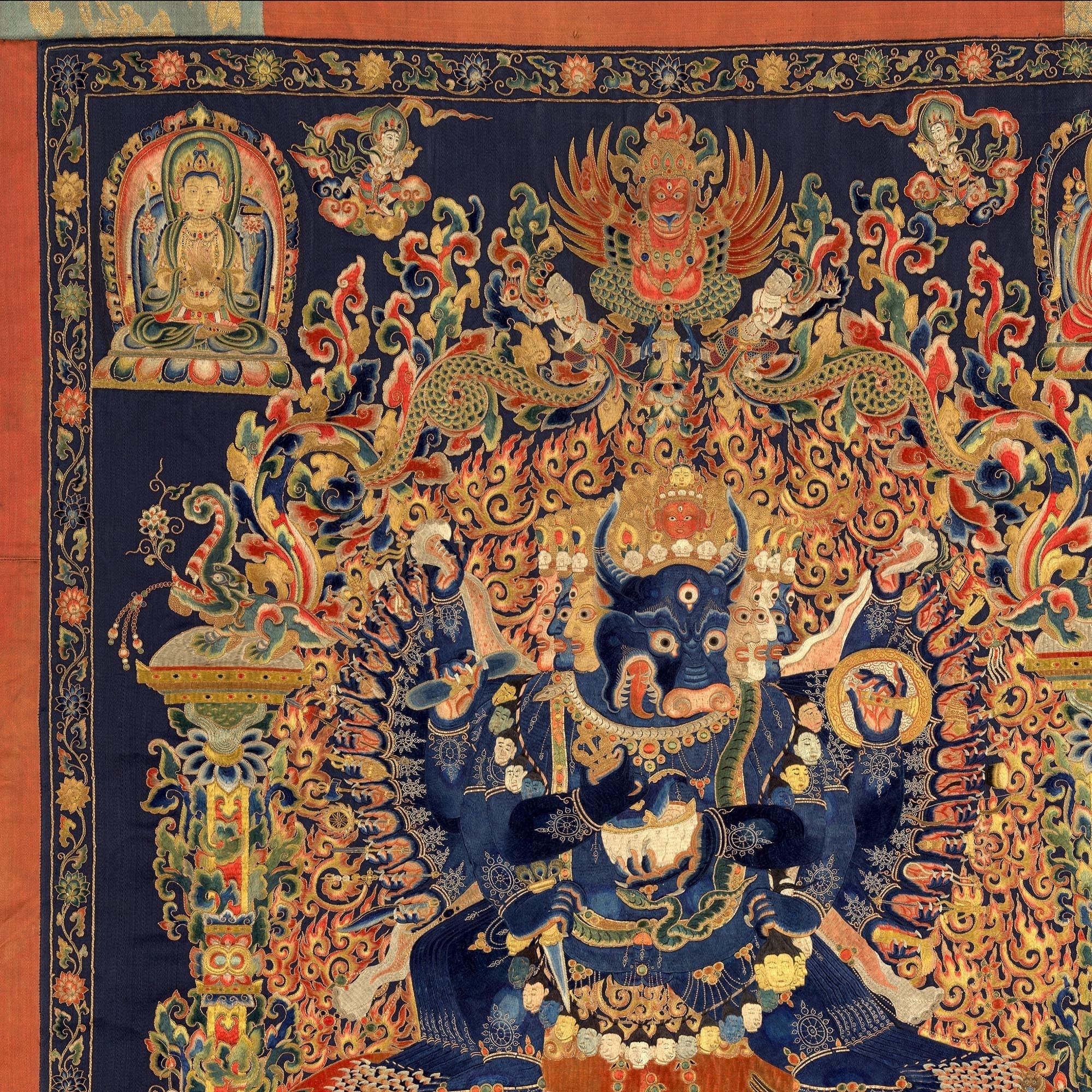 Fine art 6"x8" / Black Frame Vajrabhairava Wrathful Deity | Tibetan Buddhist Protection, Chöd Practice | Manjushri Emanation Fine Art Print with Thangka Hanger