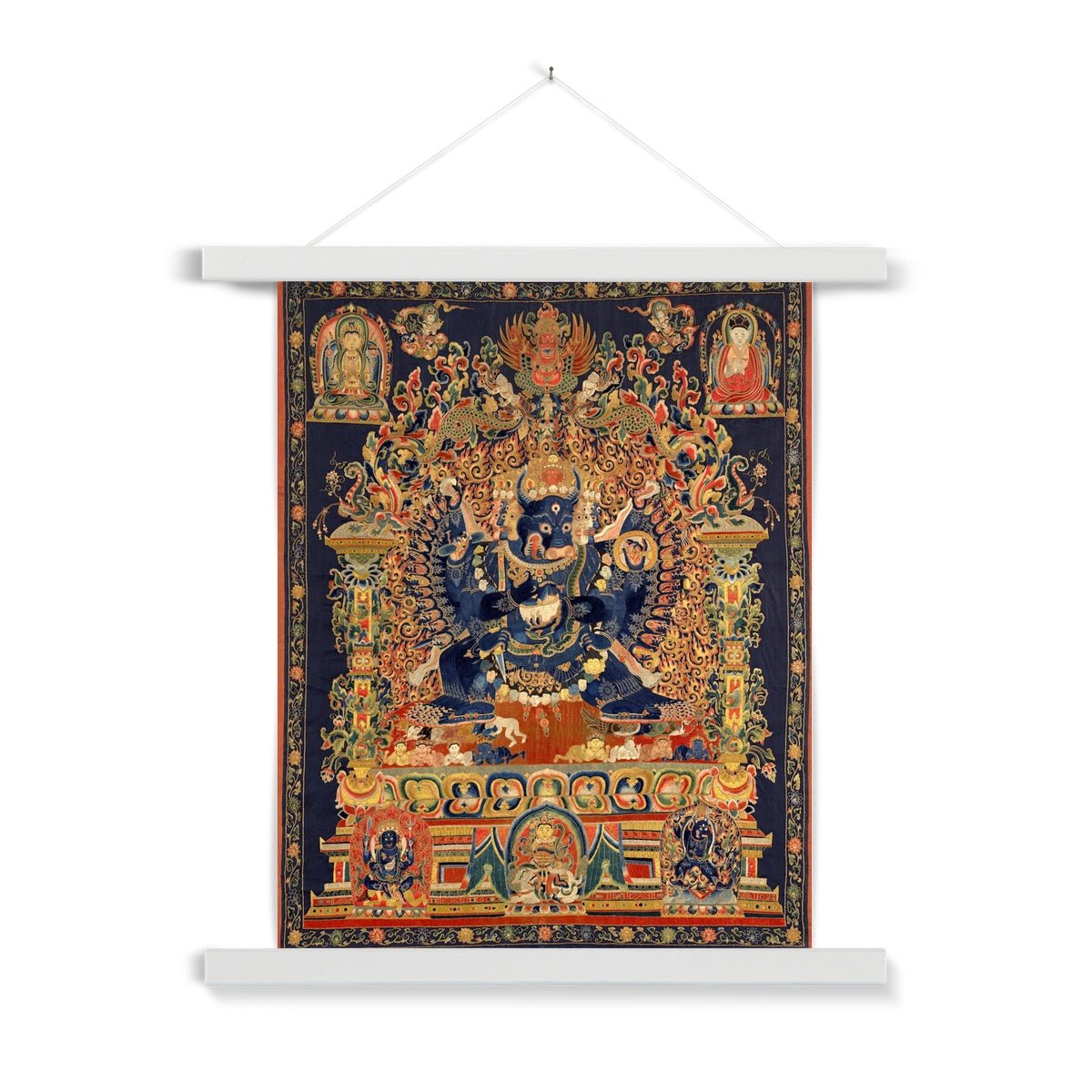Fine art 6"x8" / White Frame Vajrabhairava Wrathful Deity | Tibetan Buddhist Protection, Chöd Practice | Manjushri Emanation Fine Art Print with Thangka Hanger