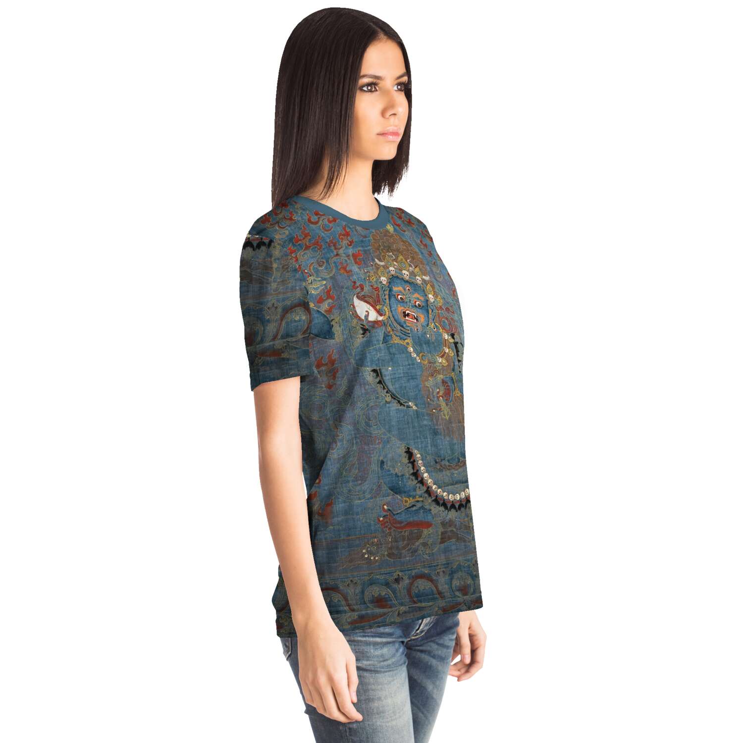 AOP T-Shirt Vajrapani and Consort, Tibet, 15th-16th Century Antique Sacred Thangka Art Graphic Tee T-Shirt