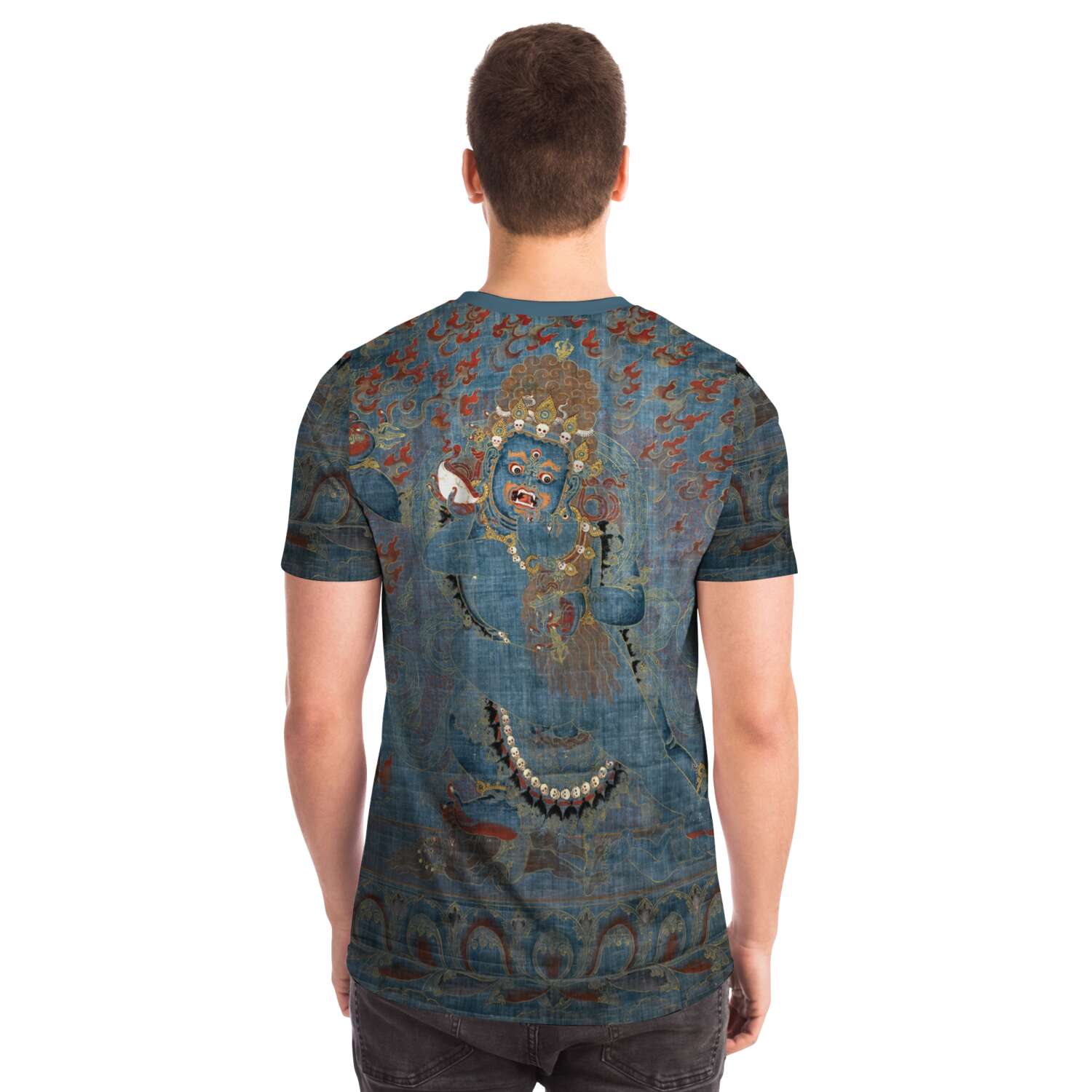 AOP T-Shirt Vajrapani and Consort, Tibet, 15th-16th Century Antique Sacred Thangka Art Graphic Tee T-Shirt