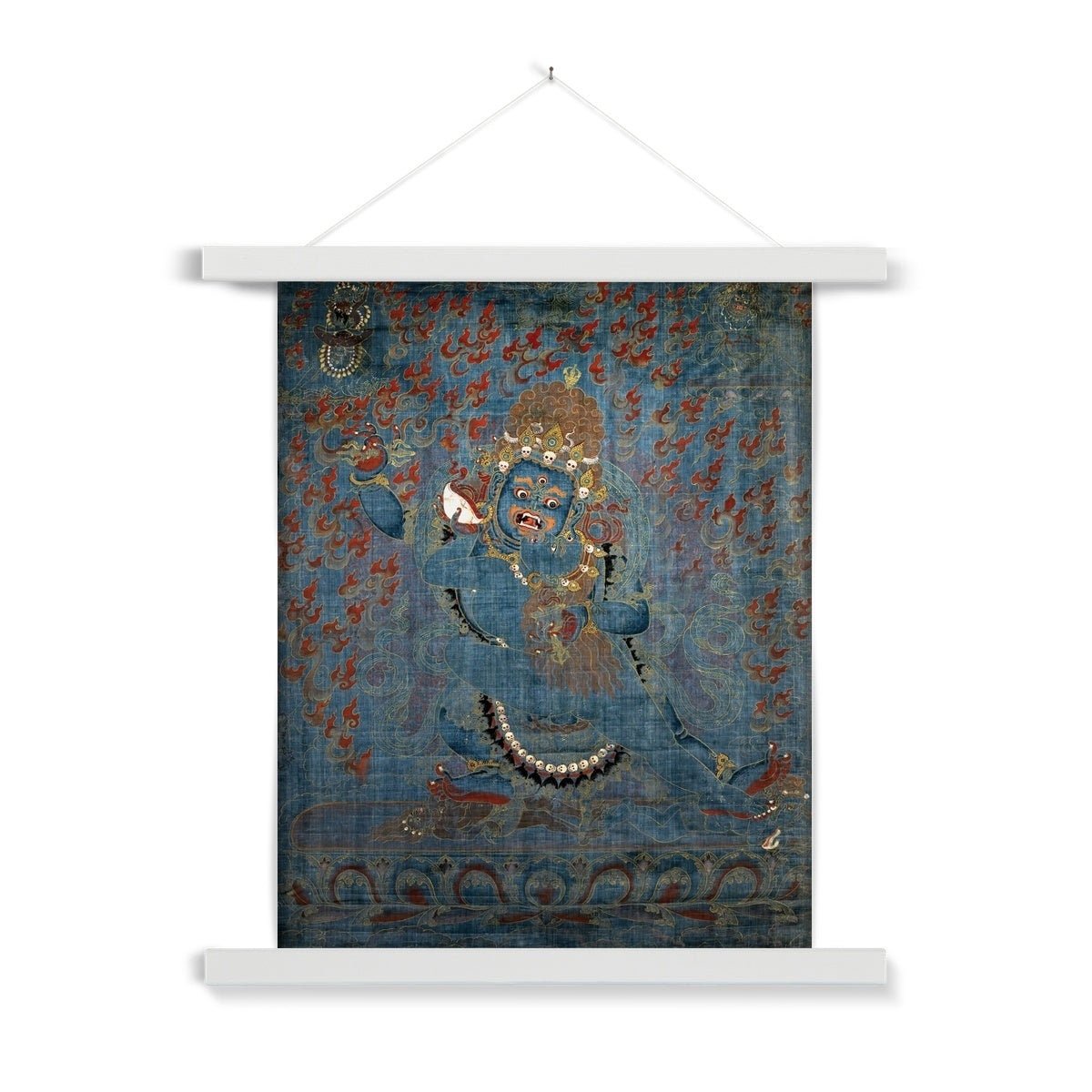Hangar Thangka Vajrapani and Consort, Tibetan 16th Century Antique Buddhist Tantric Sacred Vintage Protector Deity Thangka Fine Art Print with Hanger