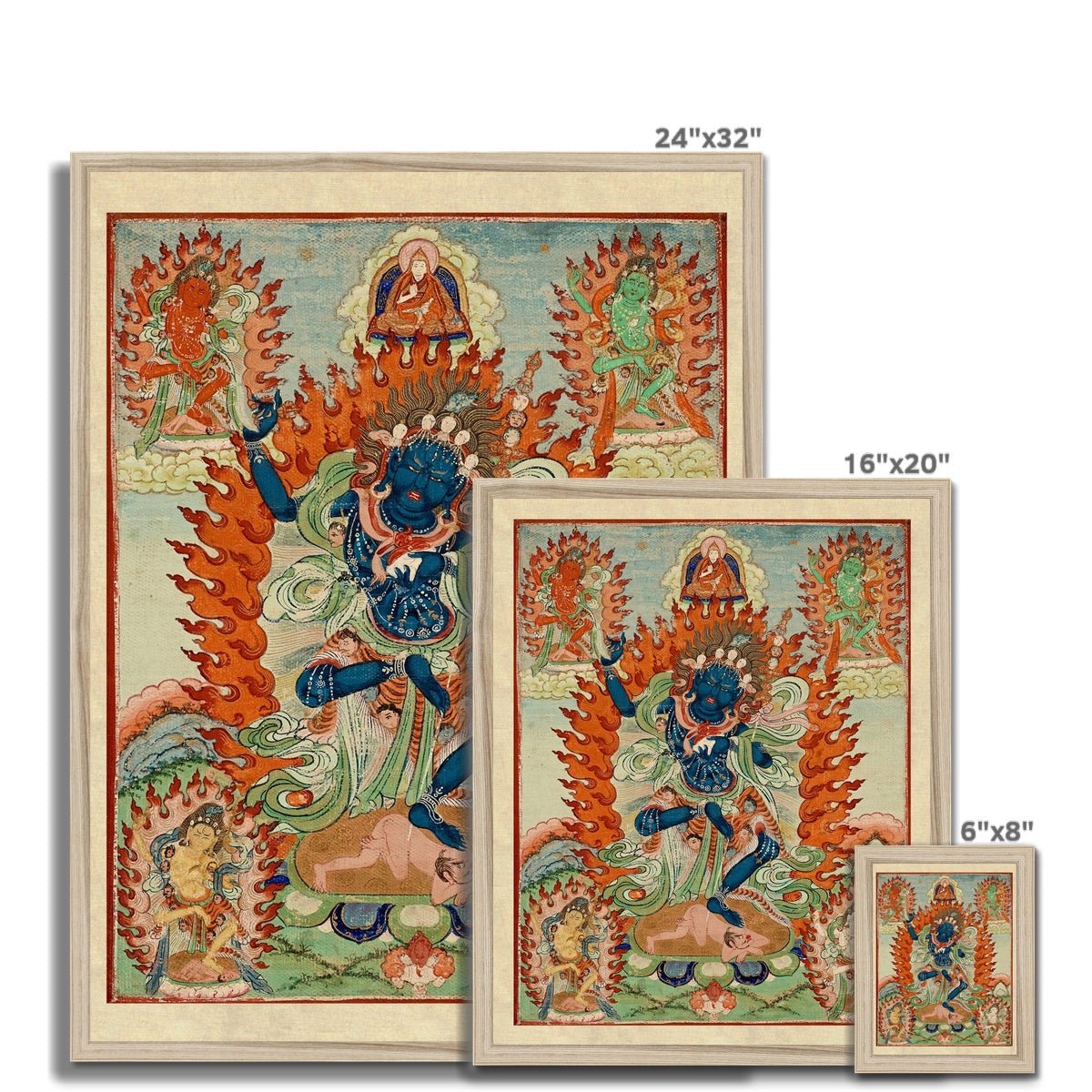 Vajravarahi (Krodha Kali) Tibetan-Chinese Vajrayana Antique Thangka Vintage Hindu Shiva Indian Deity Framed Art Print