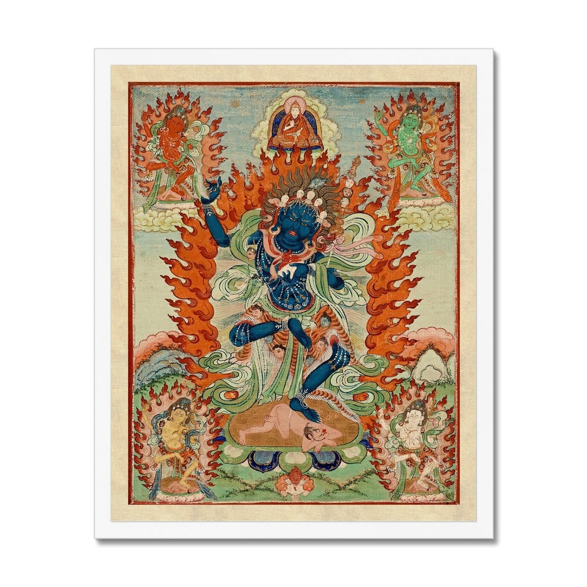 Vajravarahi (Krodha Kali) Tibetan-Chinese Vajrayana Antique Thangka Vintage Hindu Shiva Indian Deity Framed Art Print