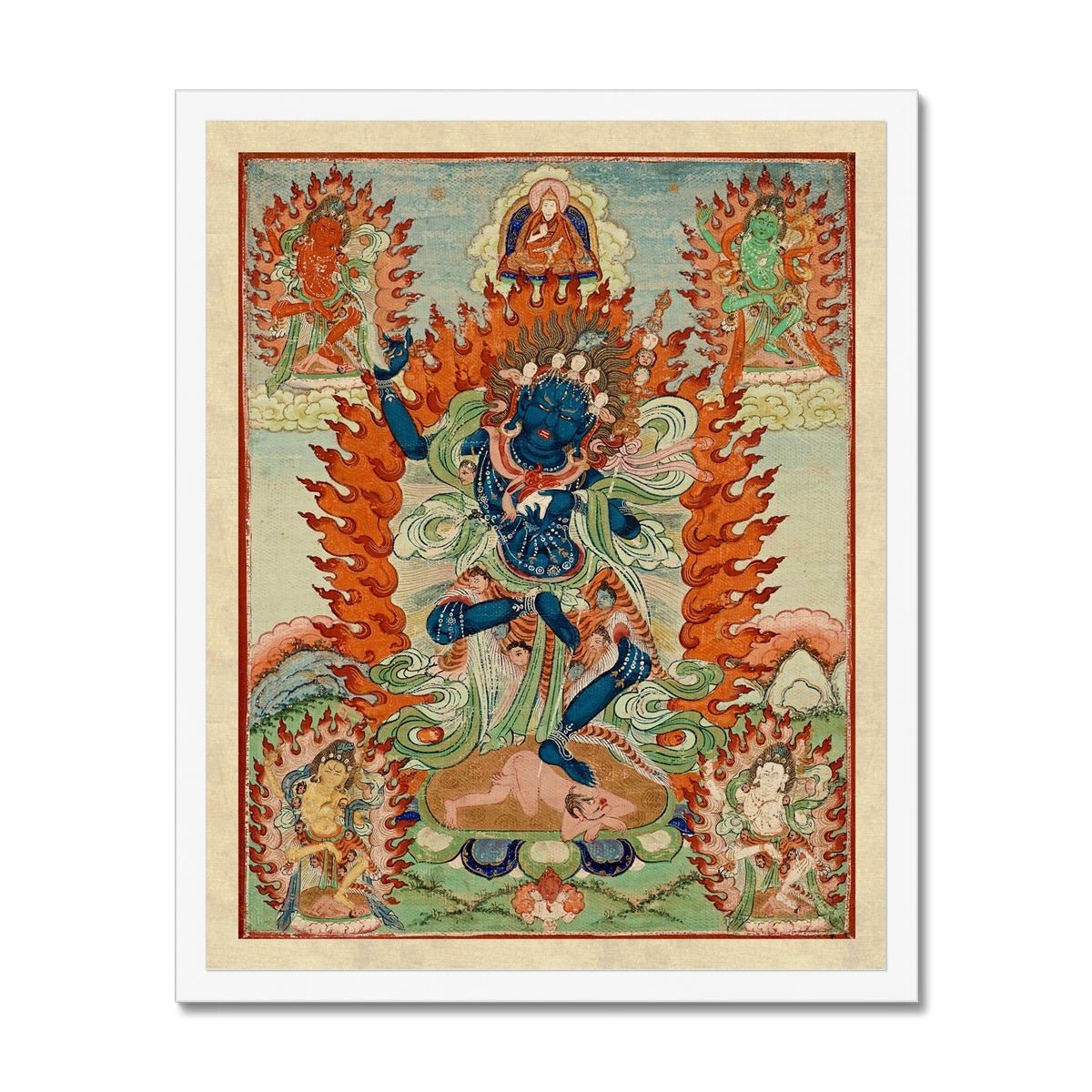 Framed Print 6"x8" / White Frame Vajravarahi (Krodha Kali) Tibetan-Chinese Vajrayana Antique Thangka Vintage Hindu Shiva Indian Deity Framed Art Print