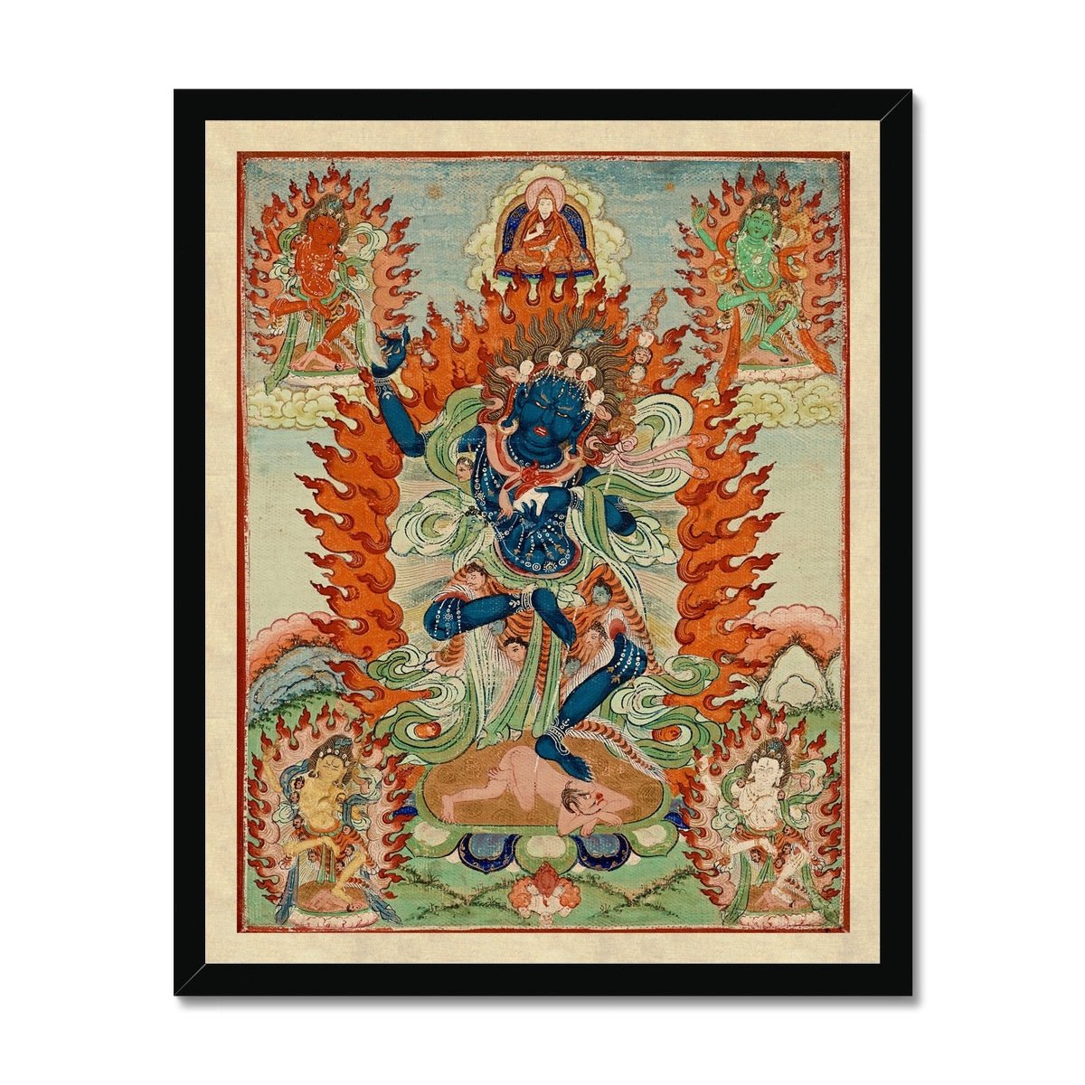 Framed Print 6"x8" / Black Frame Vajravarahi (Krodha Kali) Tibetan-Chinese Vajrayana Antique Thangka Vintage Hindu Shiva Indian Deity Framed Art Print