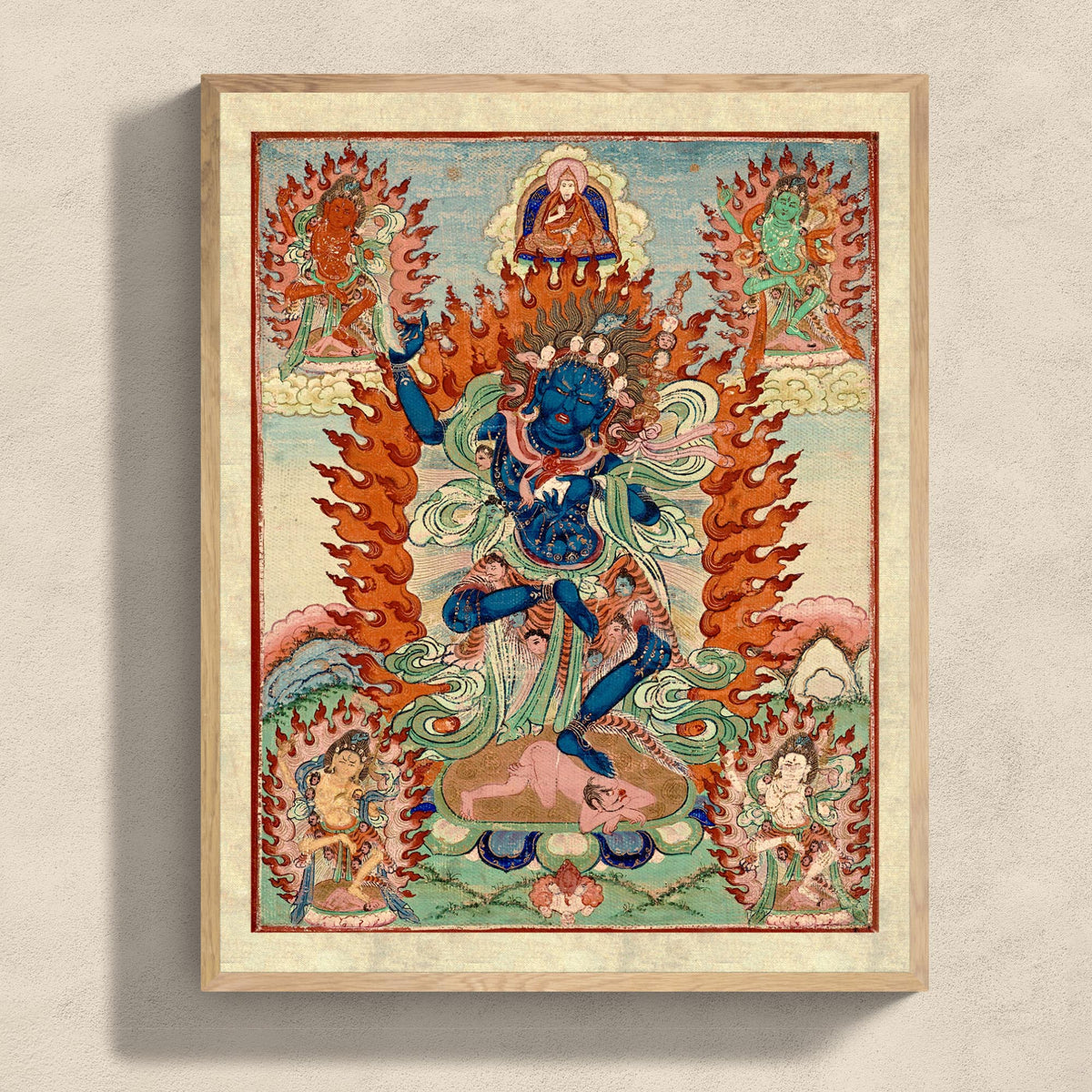 Framed Print 6&quot;x8&quot; / Natural Frame Vajravarahi (Krodha Kali) Tibetan-Chinese Vajrayana Antique Thangka Vintage Hindu Shiva Indian Deity Framed Art Print