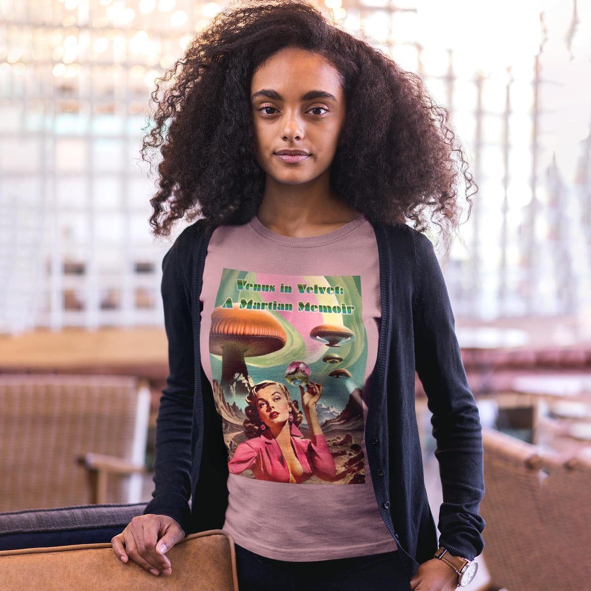 Venus in Velvet: A Martian Memoir | Retro Psychedelic Sci-Fi Pulp Fiction Romance | Sexy Surreal Space Starlet Graphic Art T-Shirt