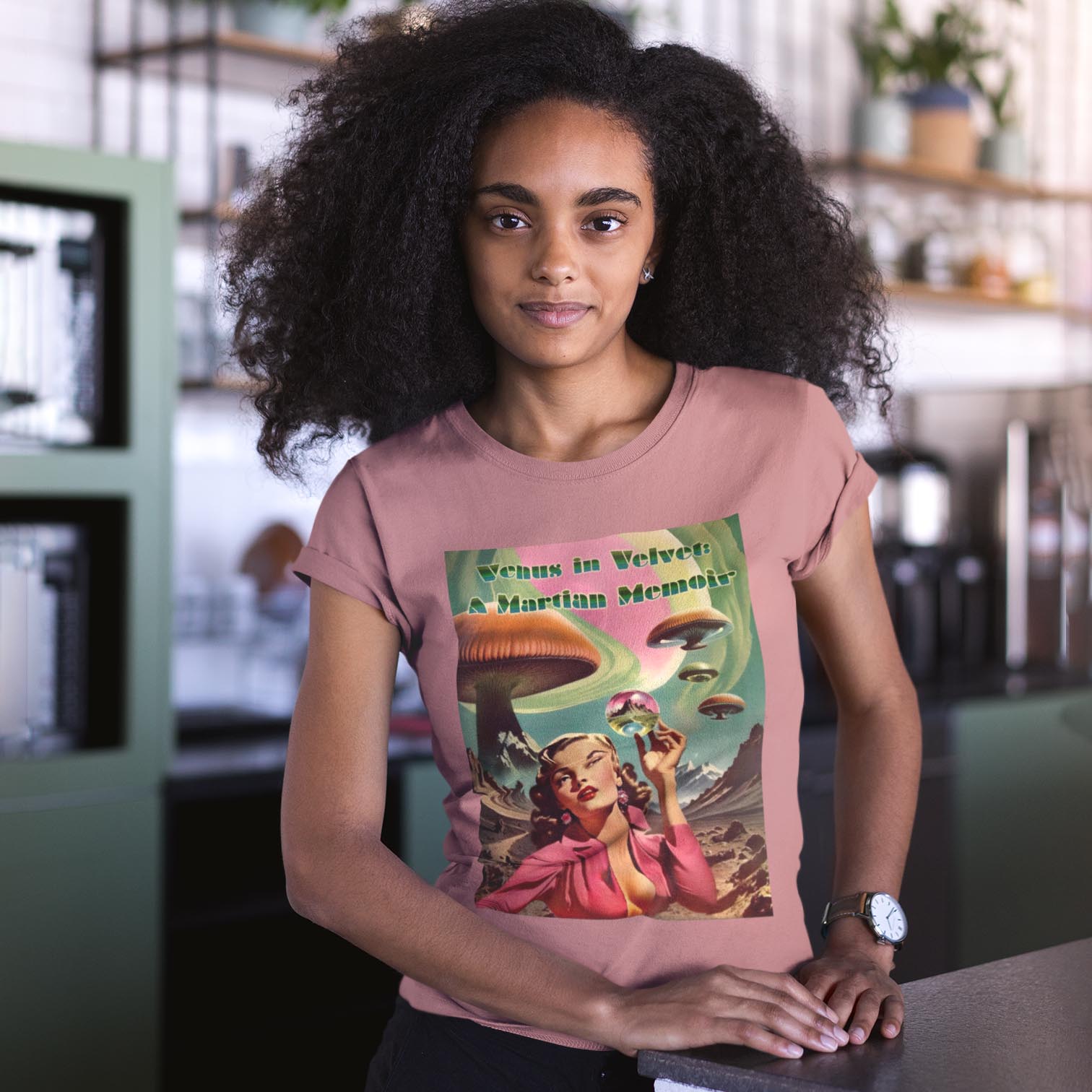 Venus in Velvet: A Martian Memoir | Retro Psychedelic Sci-Fi Pulp Fiction Romance | Sexy Surreal Space Starlet Graphic Art T-Shirt