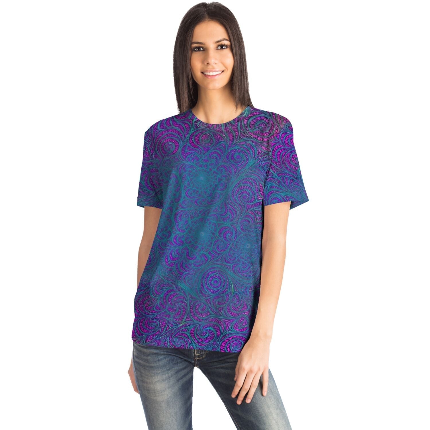 Vibrational Alignment: Sacred Geometry Fractal Trippy Tee | Cosmic Empowerment | Flower of Life Abstract Mandala Graphic Art T-Shirt