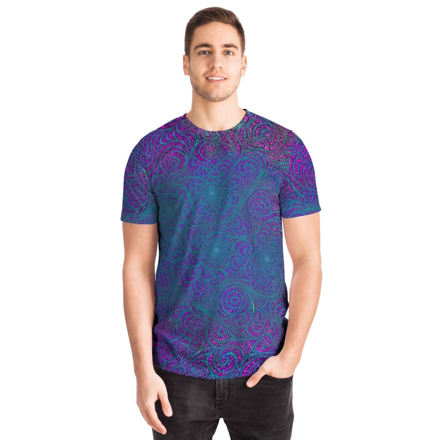 Vibrational Alignment: Sacred Geometry Fractal Trippy Tee | Cosmic Empowerment | Flower of Life Abstract Mandala Graphic Art T-Shirt