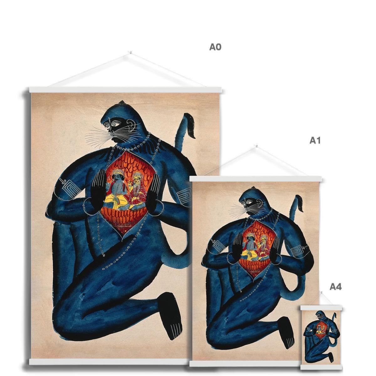 Vintage Hanuman Revealing Rama (Vishnu) and Sita in His Heart Vedic Hindu Folk Art Antique Giclée Fine Art Print with Hanger