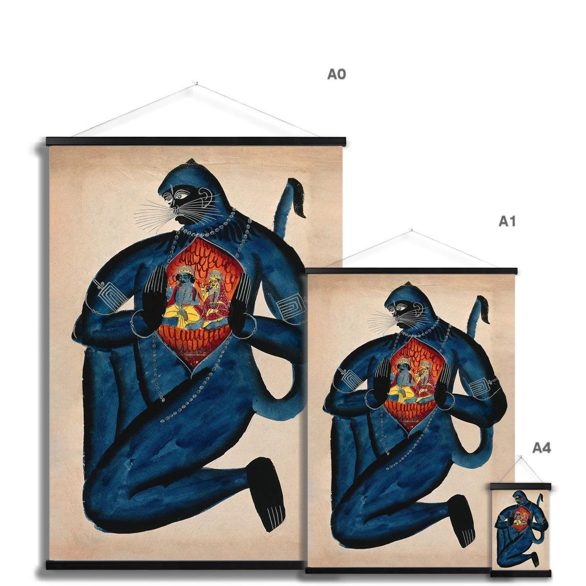 Vintage Hanuman Revealing Rama (Vishnu) and Sita in His Heart Vedic Hindu Folk Art Antique Giclée Fine Art Print with Hanger