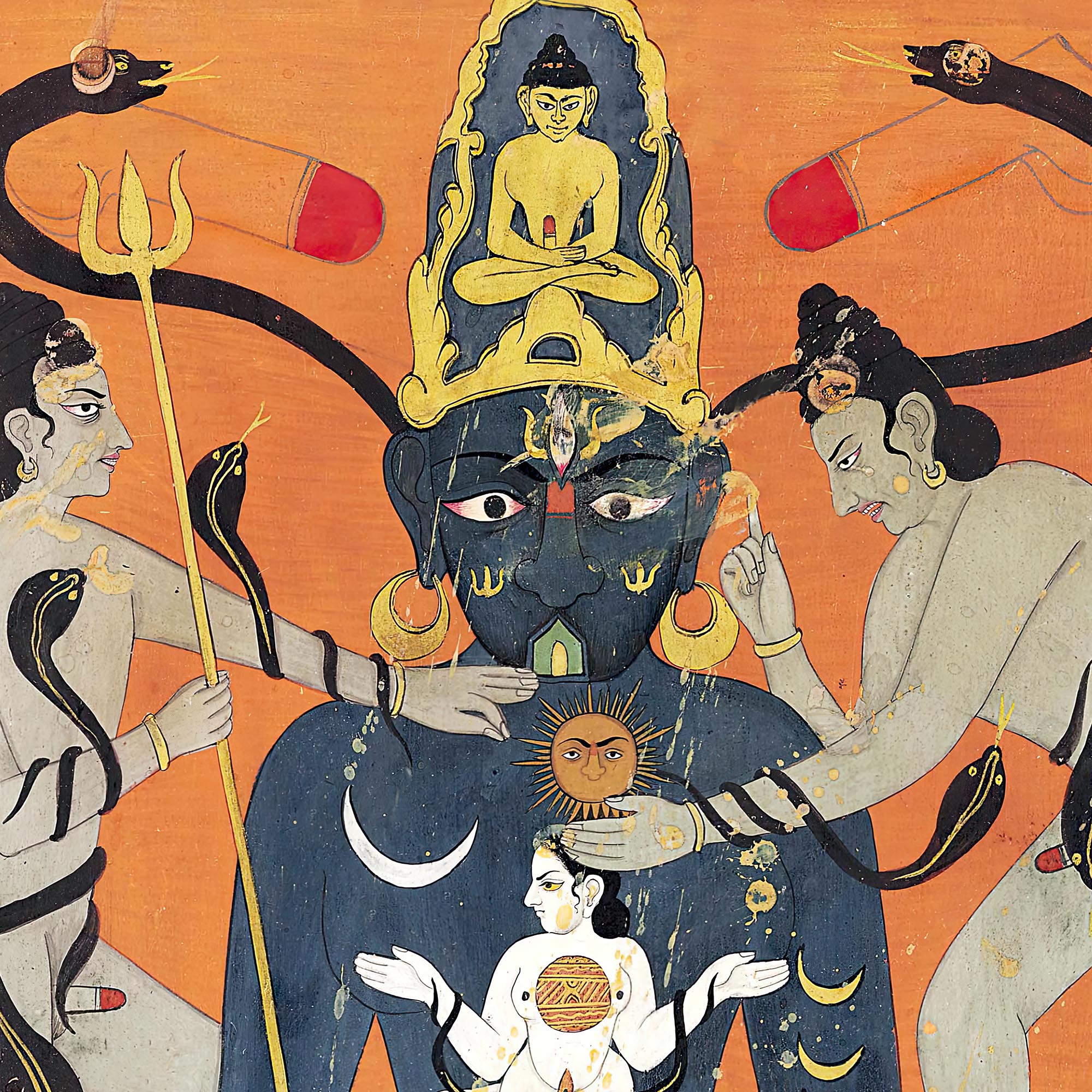 Fine art Vintage Indian Tantric Art  | Kundalini Tantra w Sun Moon Yoni Lingam | Sacred Sexuality, Chakra Fine Art Print