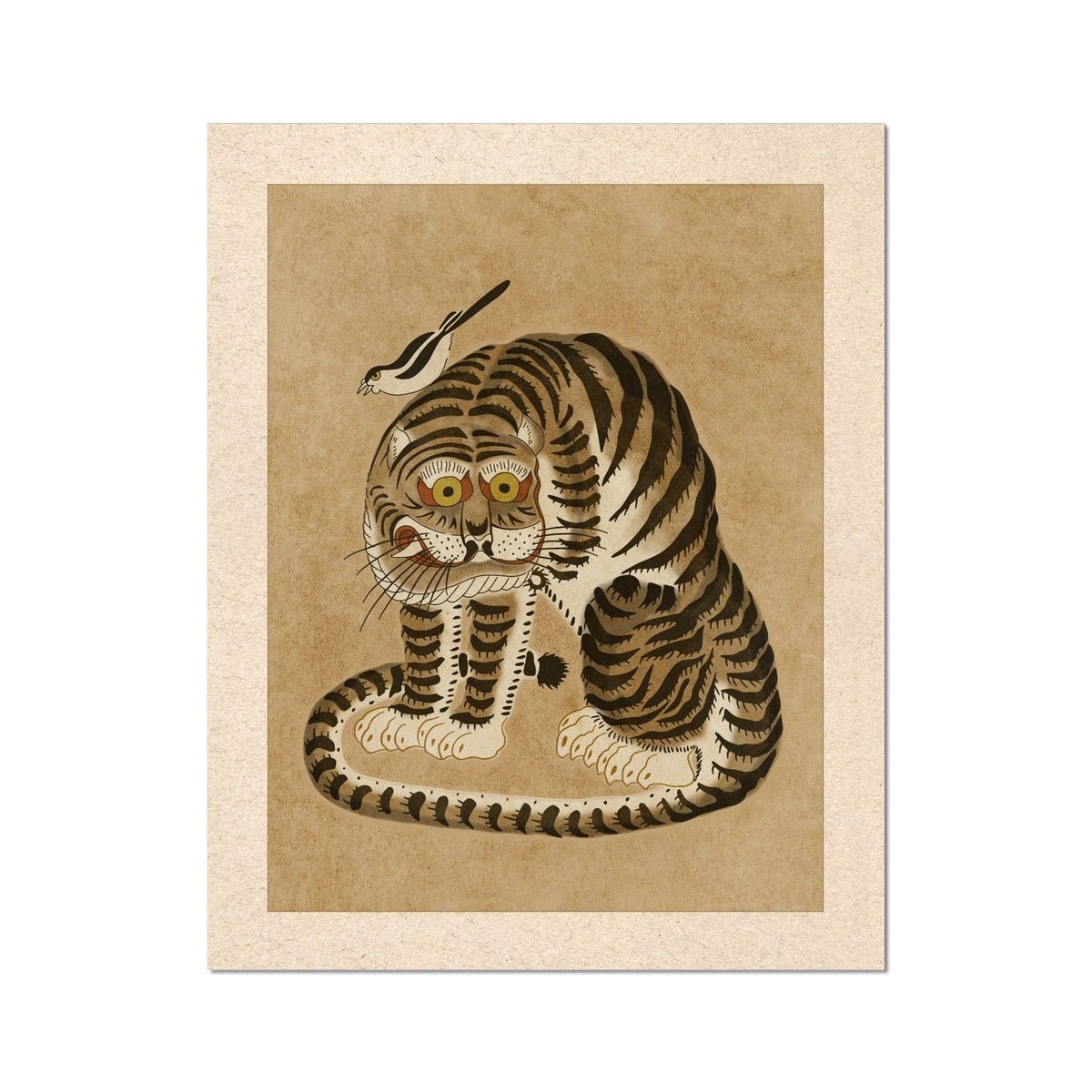 Fine art 6&quot;x8&quot; Vintage Korean Minhwa Tiger and Magpie | Kawai Cute Asian Folk Art Mythology | Giclee Fine Art Print