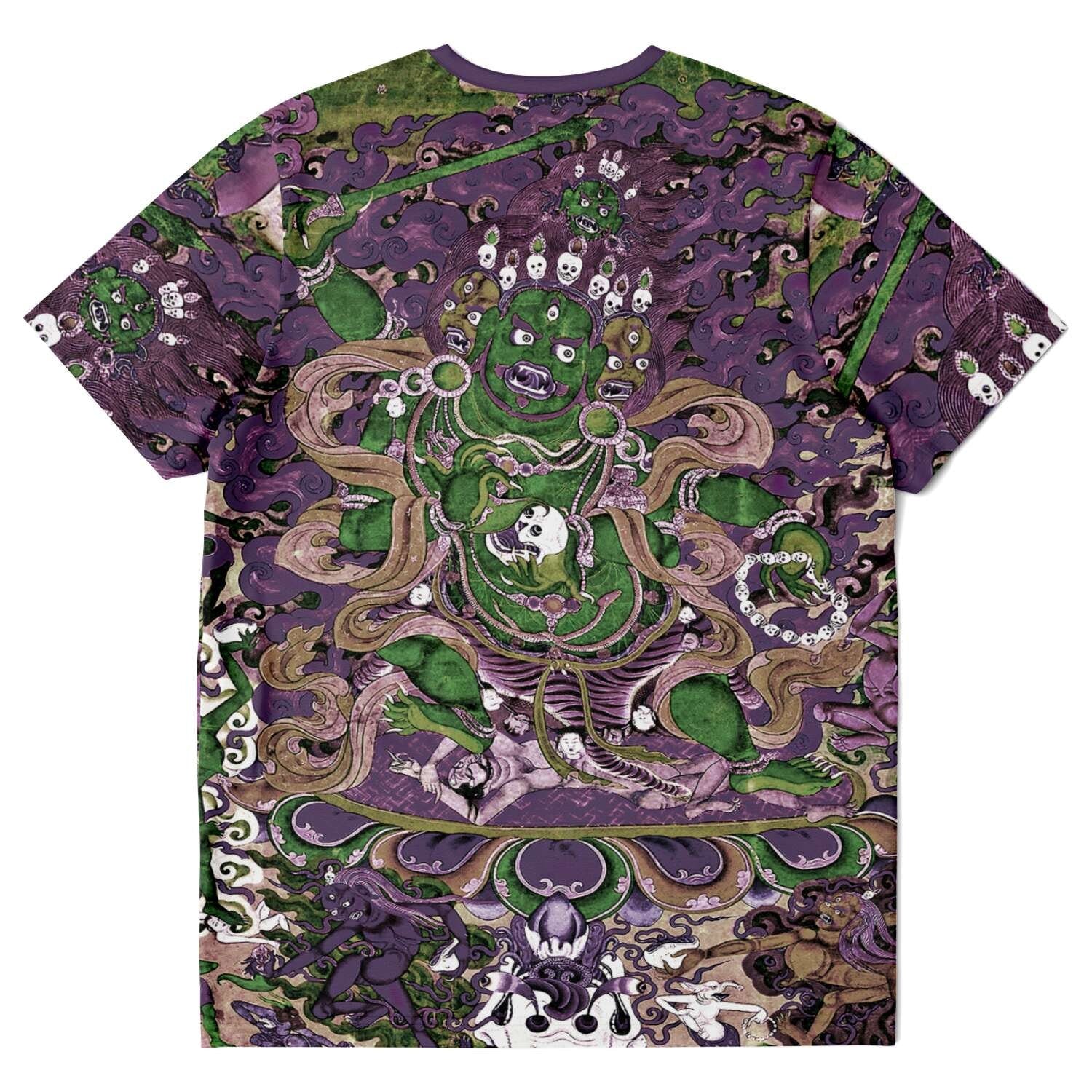 Violet and Emerald Mahakala Remix Tibetan Tantra Thangka Vajrayana Buddhist Wrathful Deity Antique Vintage Art T-Shirt Tee