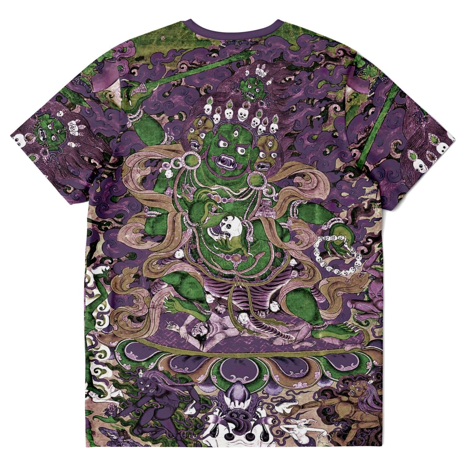 T-shirt Violet and Emerald Mahakala Remix Tibetan Tantra Thangka Vajrayana Buddhist Wrathful Deity Antique Vintage Art T-Shirt Tee