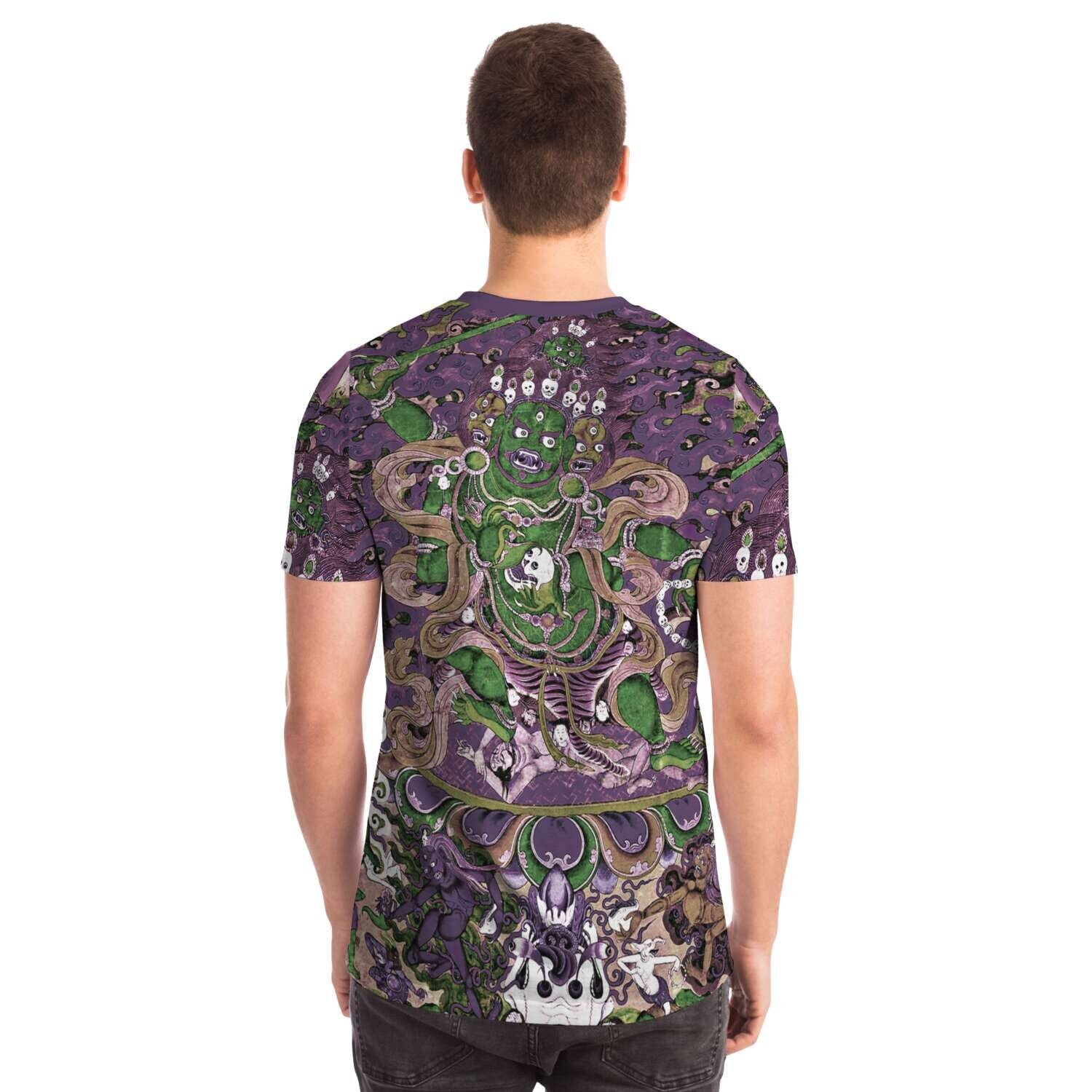 Violet and Emerald Mahakala Remix Tibetan Tantra Thangka Vajrayana Buddhist Wrathful Deity Antique Vintage Art T-Shirt Tee