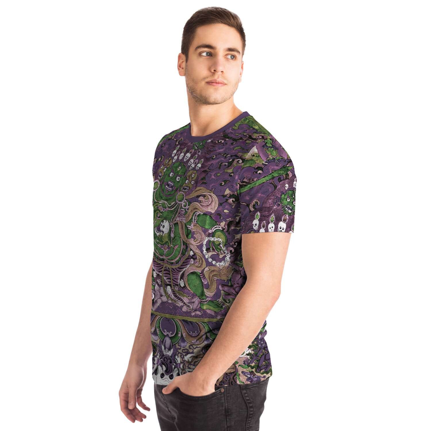 Violet and Emerald Mahakala Remix Tibetan Tantra Thangka Vajrayana Buddhist Wrathful Deity Antique Vintage Art T-Shirt Tee
