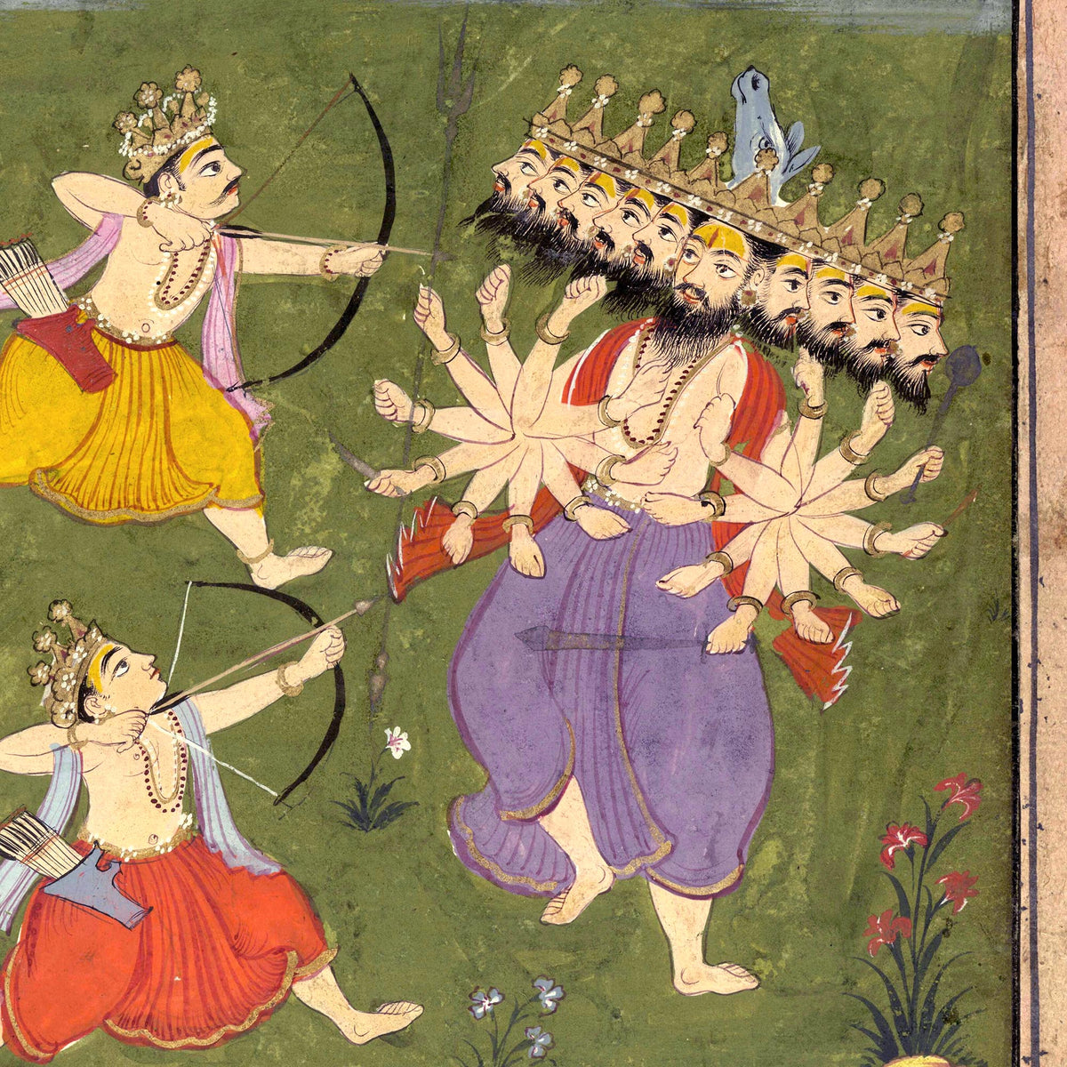 Vishnu as Rama w/ Laksmana Killing Ravana the Demon | Ramayana Epic Hindu Mythology | Indian Vintage Hanuman Folklore Fine Art Print