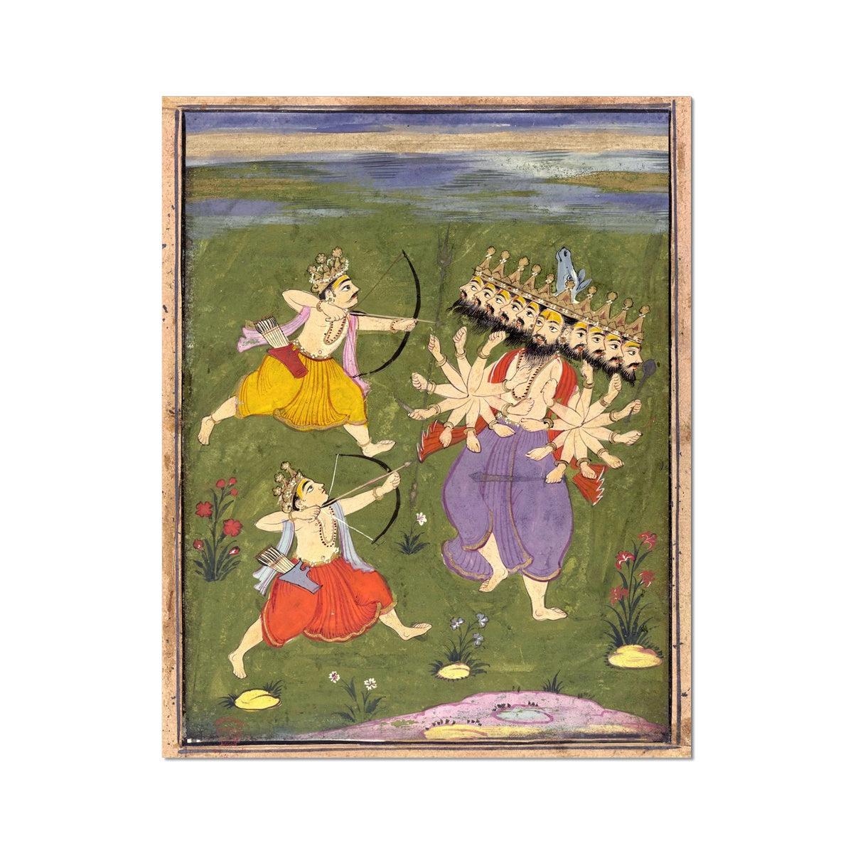 Vishnu as Rama w/ Laksmana Killing Ravana the Demon | Ramayana Epic Hindu Mythology | Indian Vintage Hanuman Folklore Fine Art Print