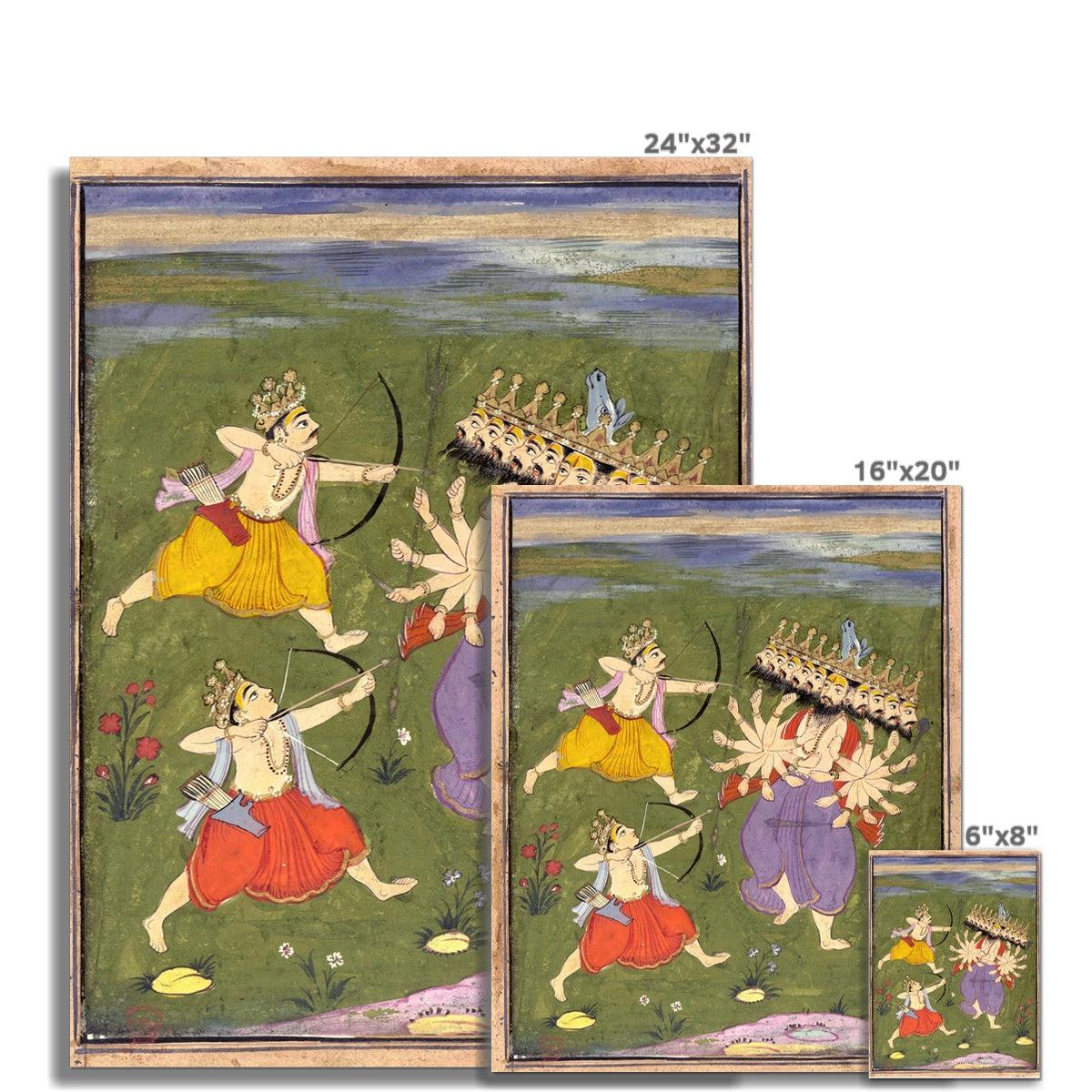 Vishnu as Rama w/ Laksmana Killing Ravana the Demon | Ramayana Epic Hindu Mythology | Indian Vintage Hanuman Folklore Fine Art Print