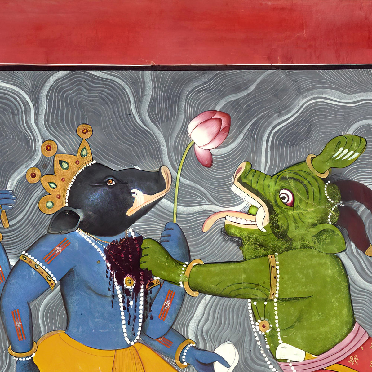 Vishnu as Varaha Fighting Hiranyaksha | Devotional Bhakti Indian Hindu Mythology | 19th Century Asian Folklore Vintage Fine Art Print