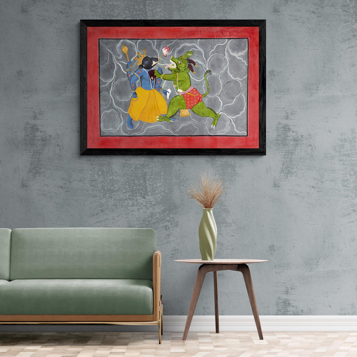 Vishnu as Varaha Fighting Hiranyaksha | Devotional Bhakti Indian Hindu Mythology | 19th Century Asian Folklore Vintage Fine Art Print