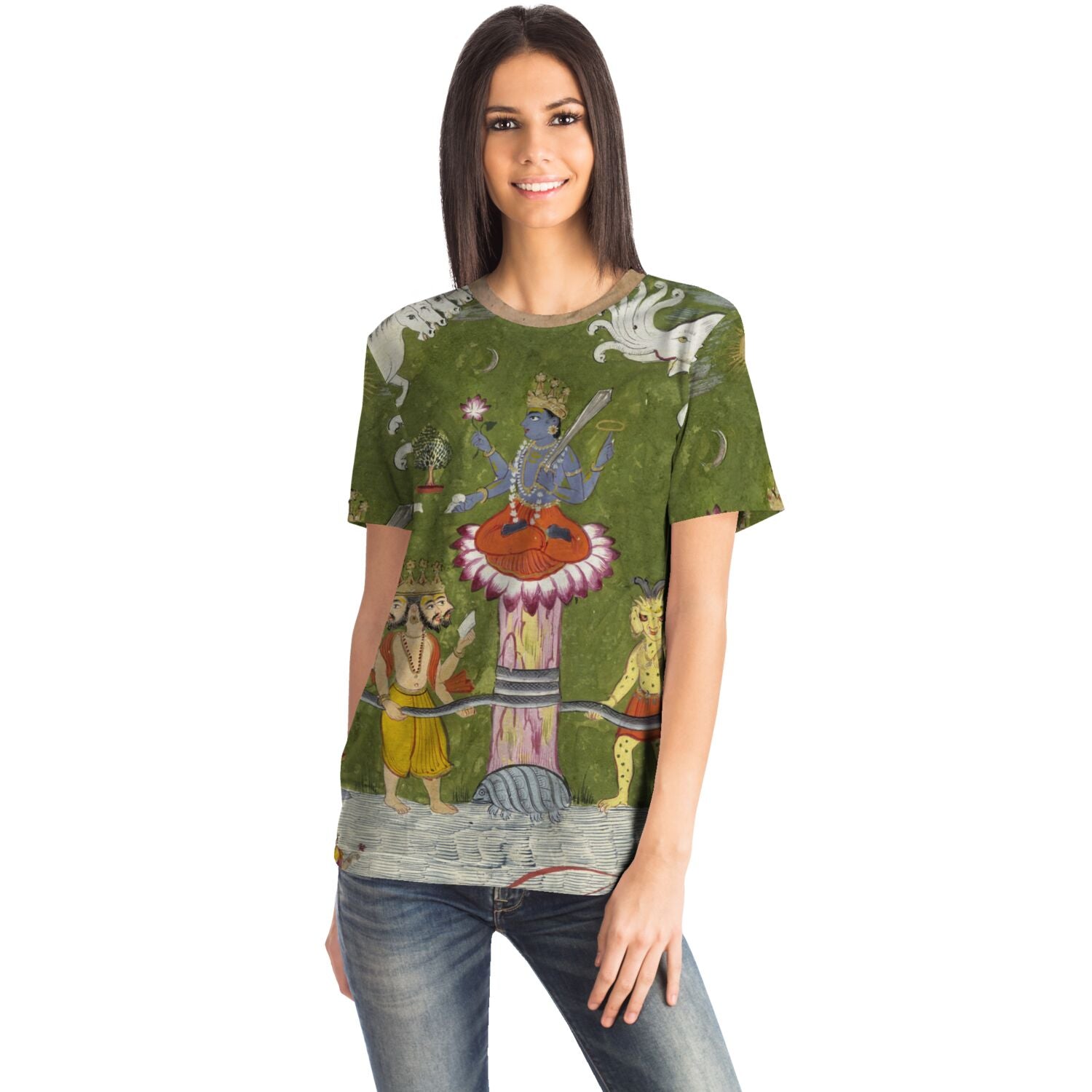 T-shirt Vishnu Consumes the Poison Halahala as His Tortoise Avatar Kurma and Saves the World | Sacred Vintage Indian Graphic Art T-Shirt