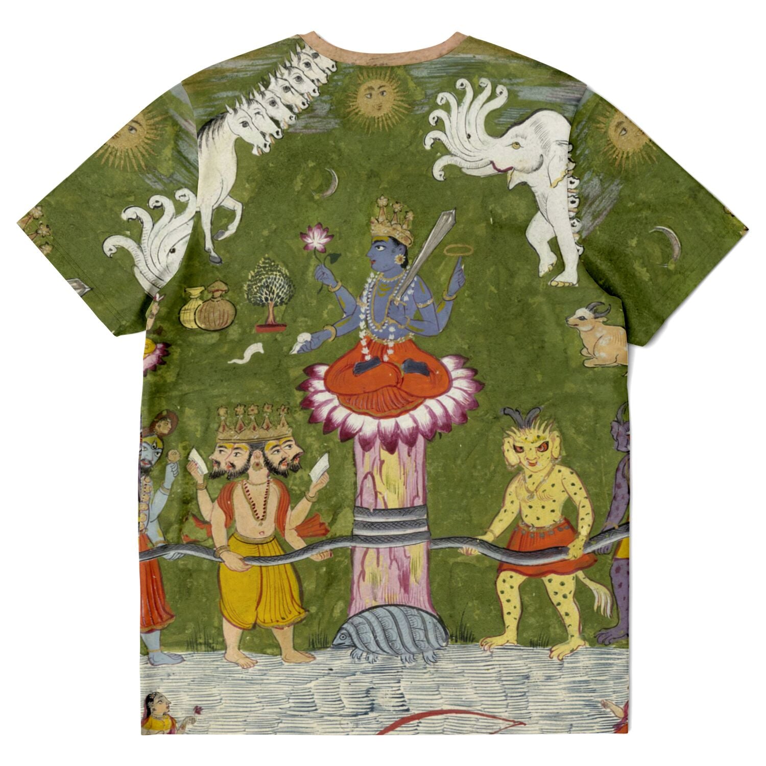 T-shirt Vishnu Consumes the Poison Halahala as His Tortoise Avatar Kurma and Saves the World | Sacred Vintage Indian Graphic Art T-Shirt